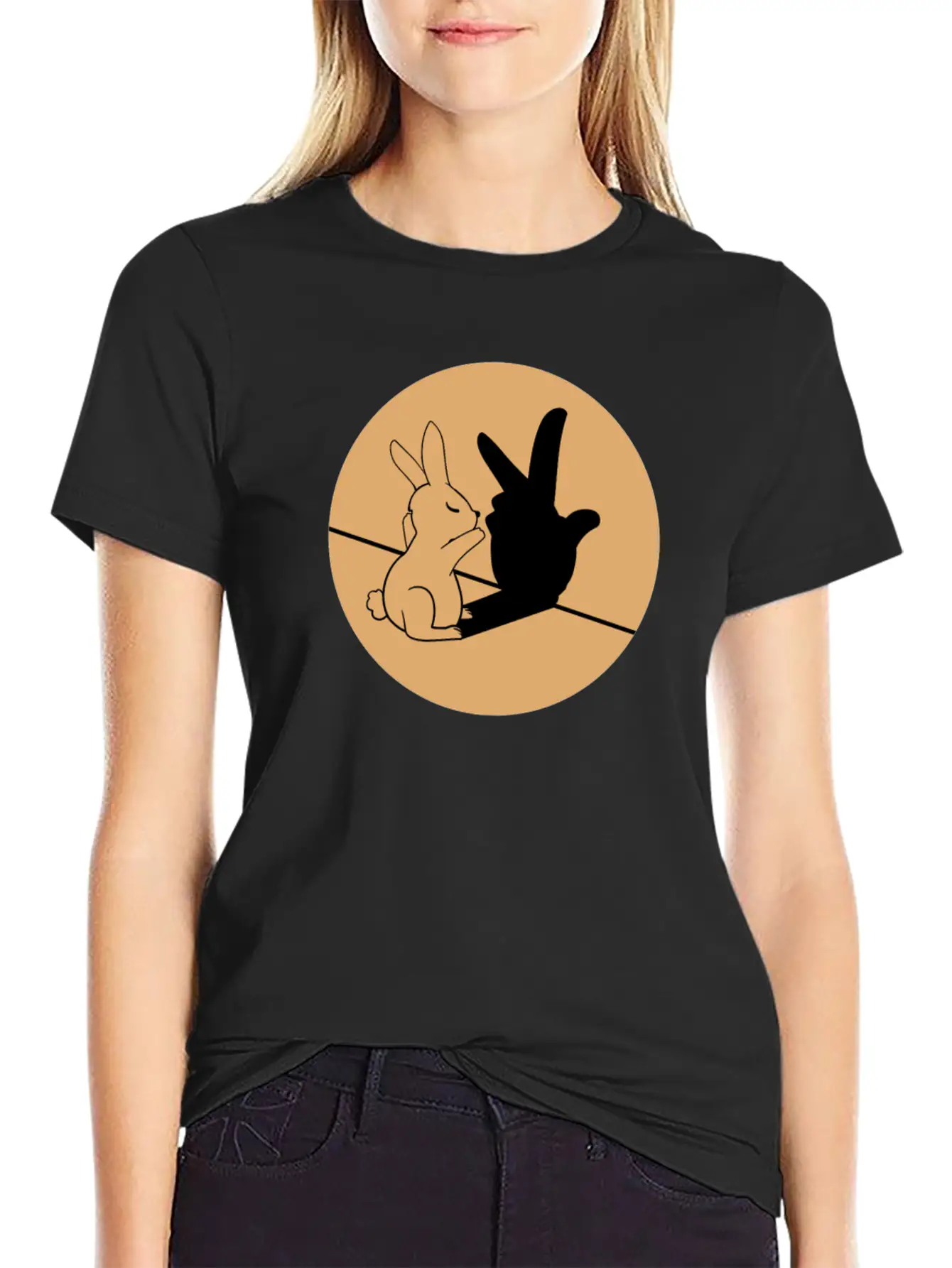 Shadows Hands Cool Art Bunny Gift Idea Breathable Graphic T-Shirt – Perfect For Casual Days