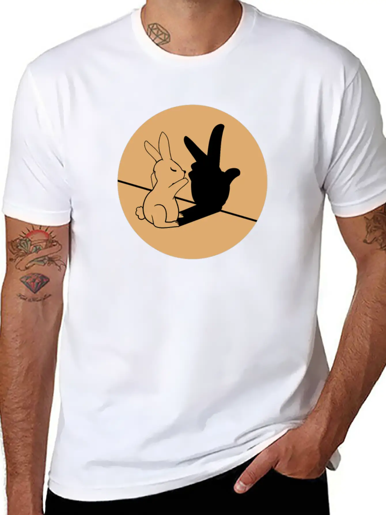 Shadows Hands Cool Art Bunny Gift Idea Breathable Graphic T-Shirt – Perfect For Casual Days