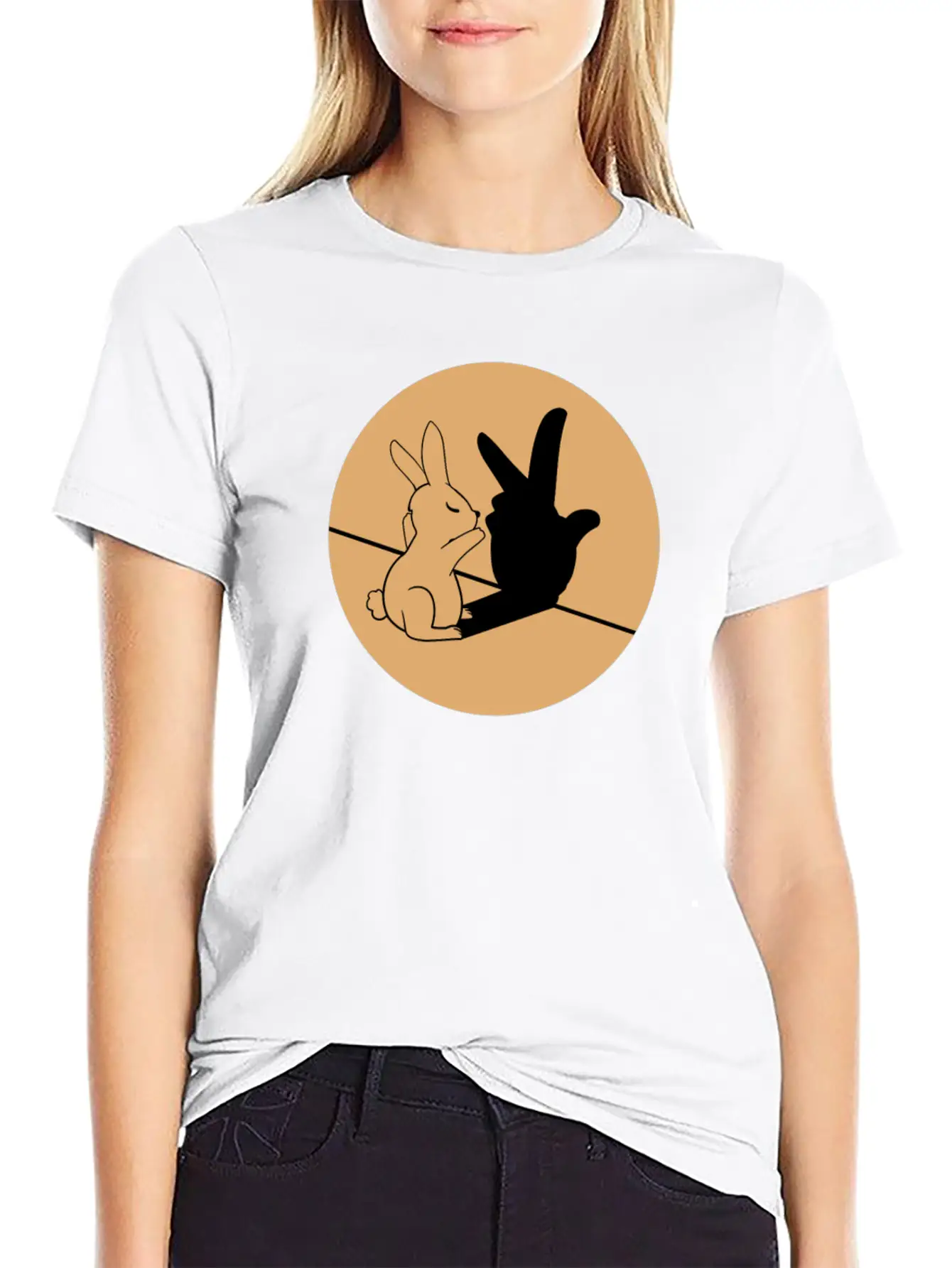 Shadows Hands Cool Art Bunny Gift Idea Breathable Graphic T-Shirt – Perfect For Casual Days