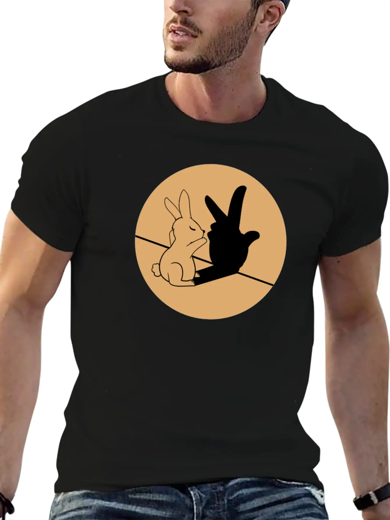 Shadows Hands Cool Art Bunny Gift Idea Breathable Graphic T-Shirt – Perfect For Casual Days