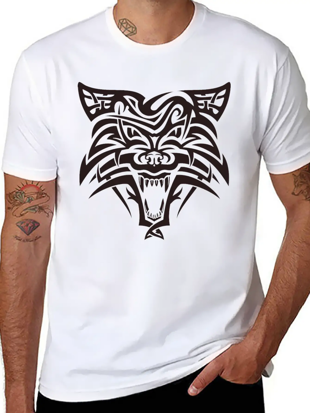 Shape Wolf Head Cool Tattoo Animal Vector Image Basic Graphic T-Shirt – Daily Comfort In Soft Cotton