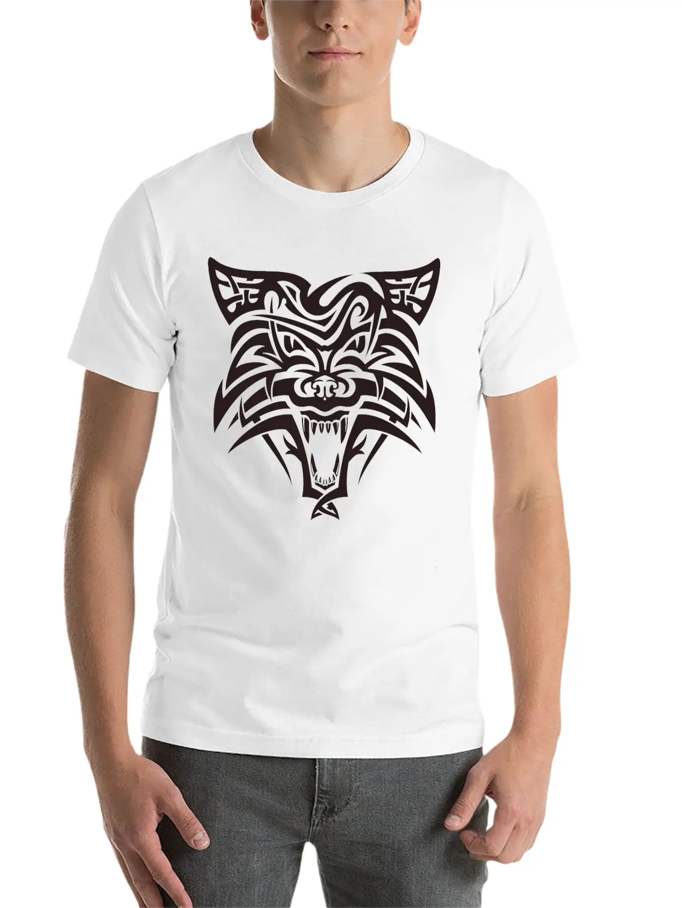 Shape Wolf Head Cool Tattoo Animal Vector Image Basic Graphic T-Shirt – Daily Comfort In Soft Cotton