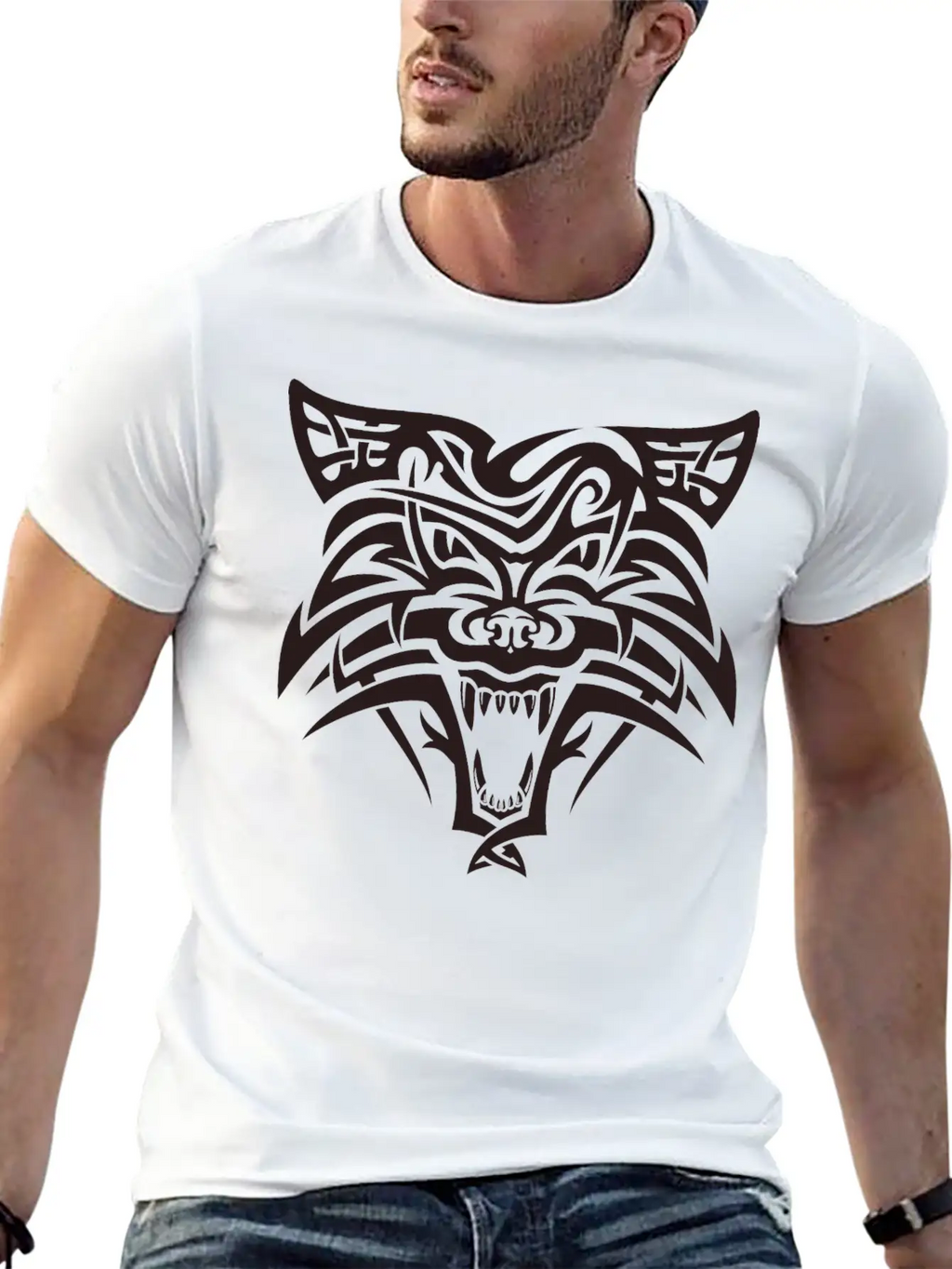 Shape Wolf Head Cool Tattoo Animal Vector Image Basic Graphic T-Shirt – Daily Comfort In Soft Cotton