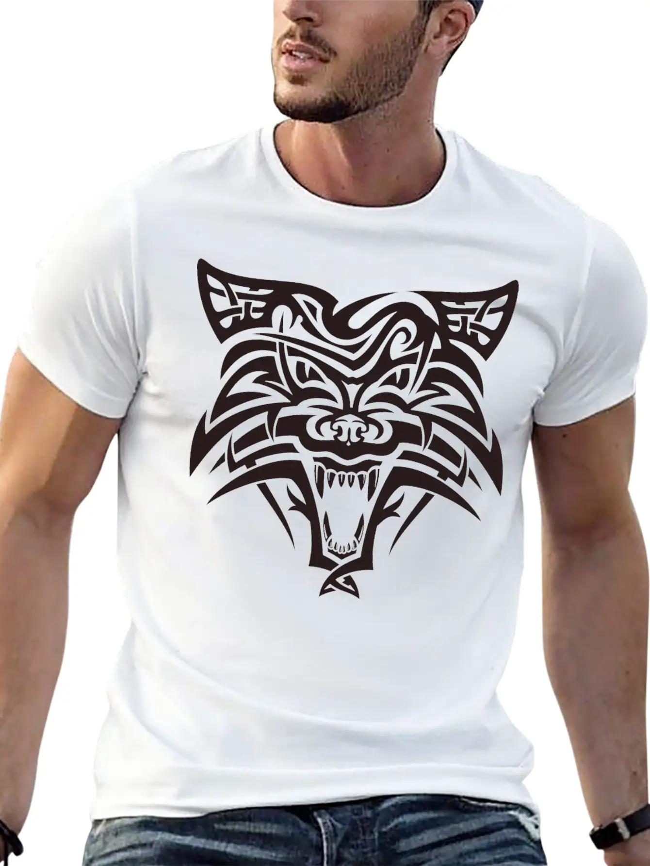Shape Wolf Head Cool Tattoo Animal Vector Image Basic Graphic T-Shirt – Daily Comfort In Soft Cotton