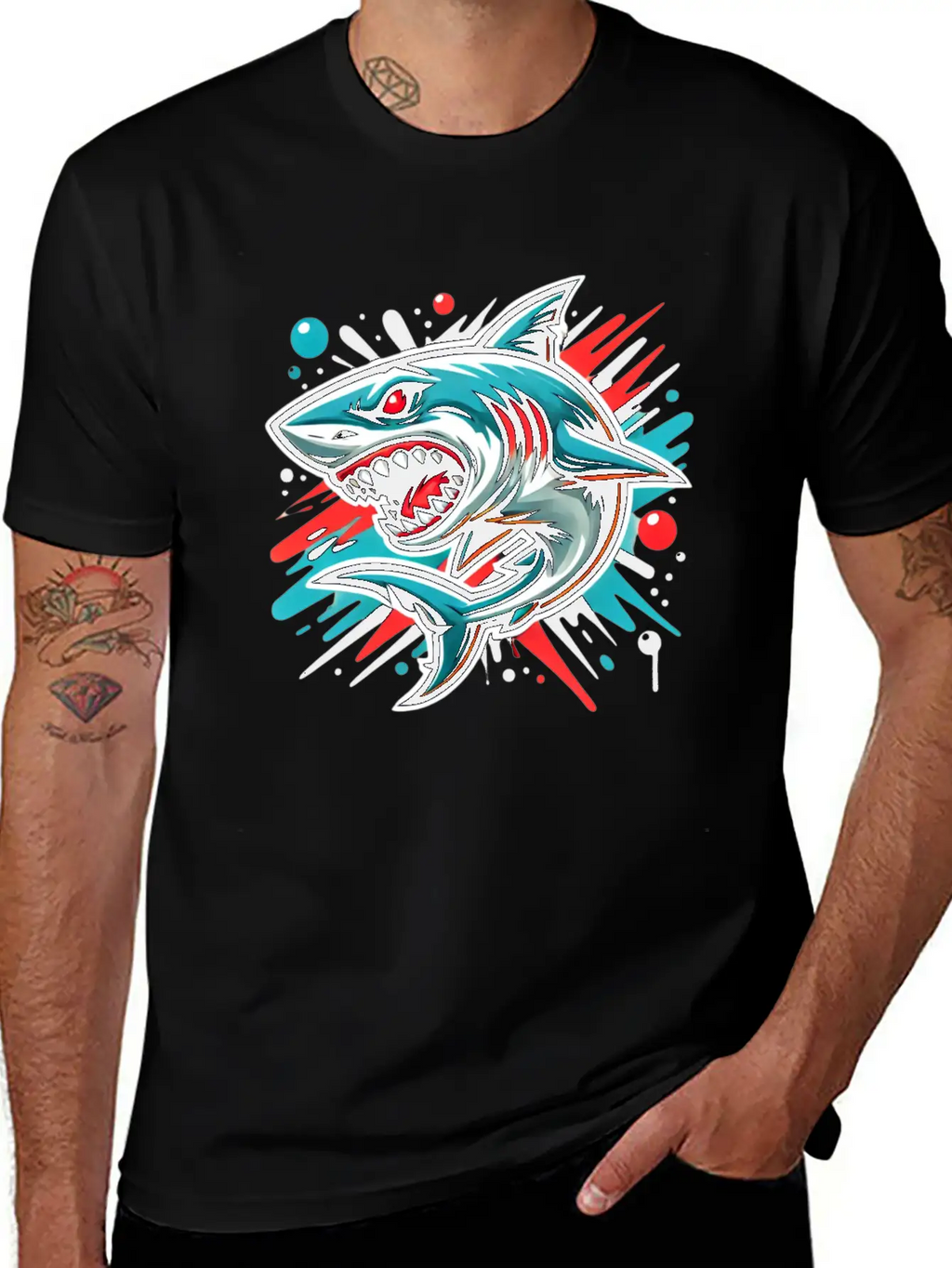 Shark Graffiti Oldschool Essential Cotton Tee For Daily Outfits – Unisex Style