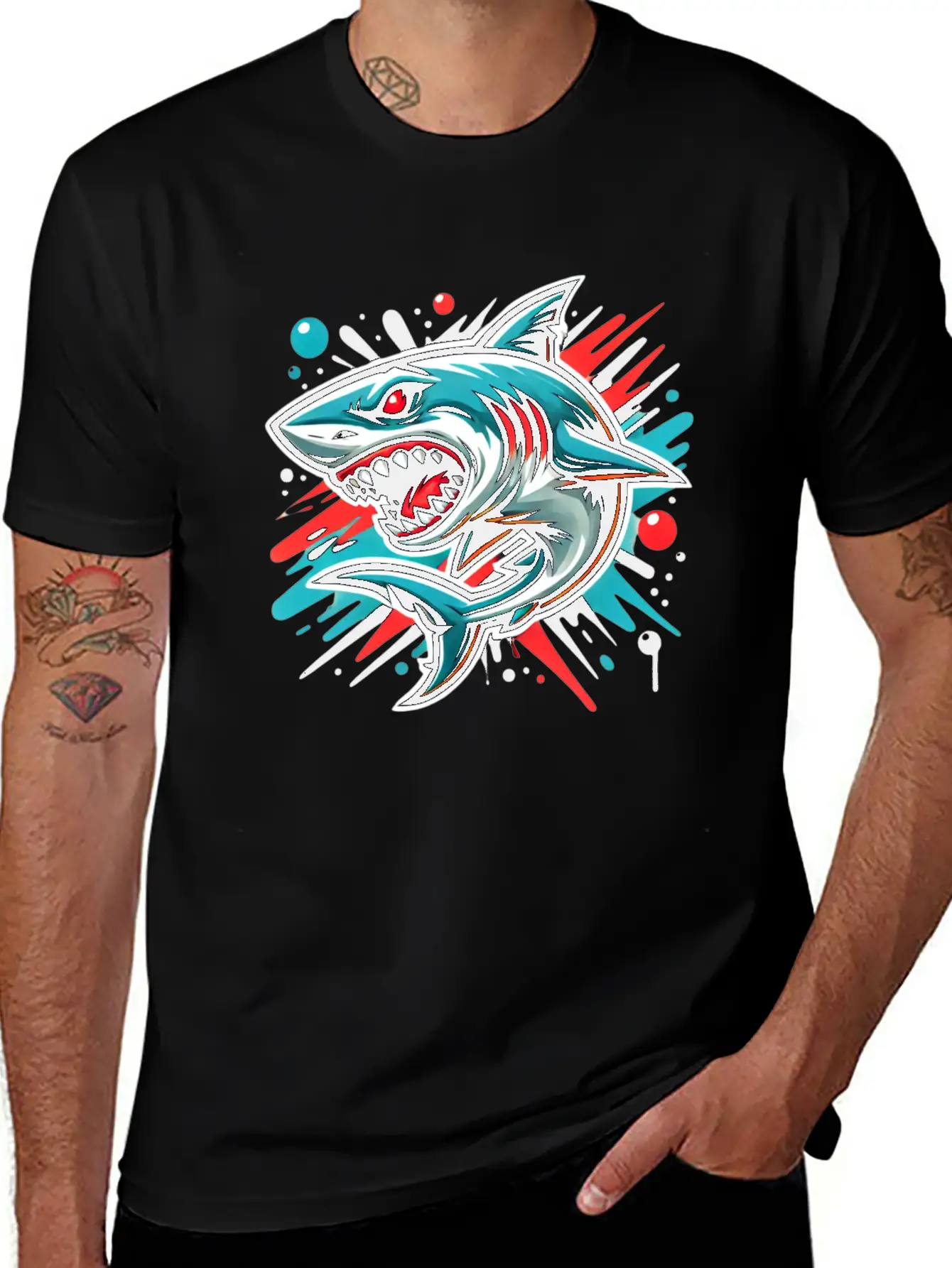 Shark Graffiti Oldschool Essential Cotton Tee For Daily Outfits – Unisex Style