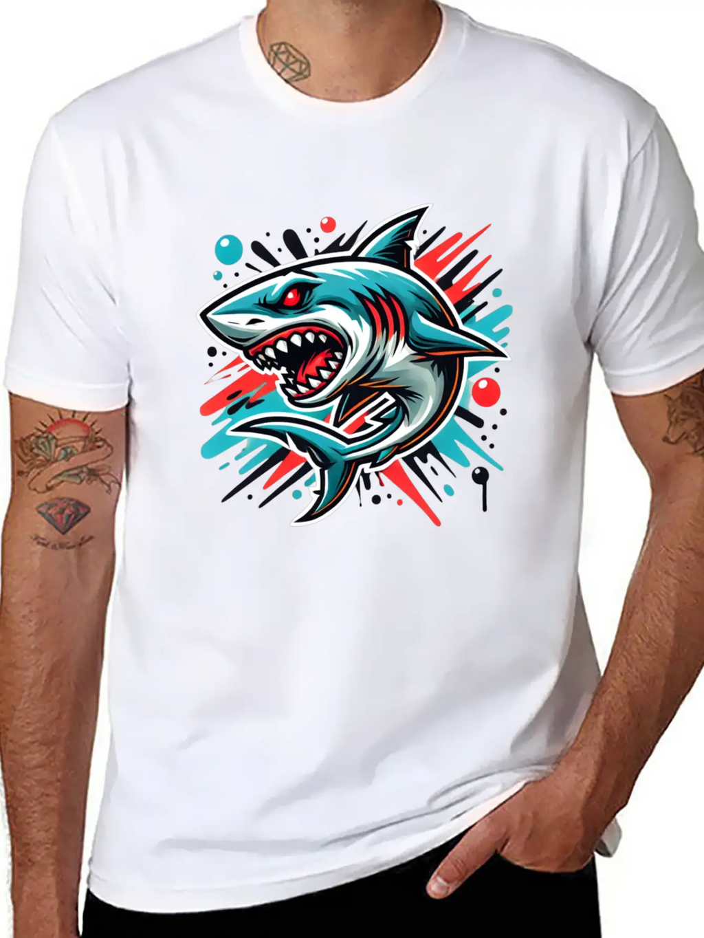Shark Graffiti Oldschool Essential Cotton Tee For Daily Outfits – Unisex Style