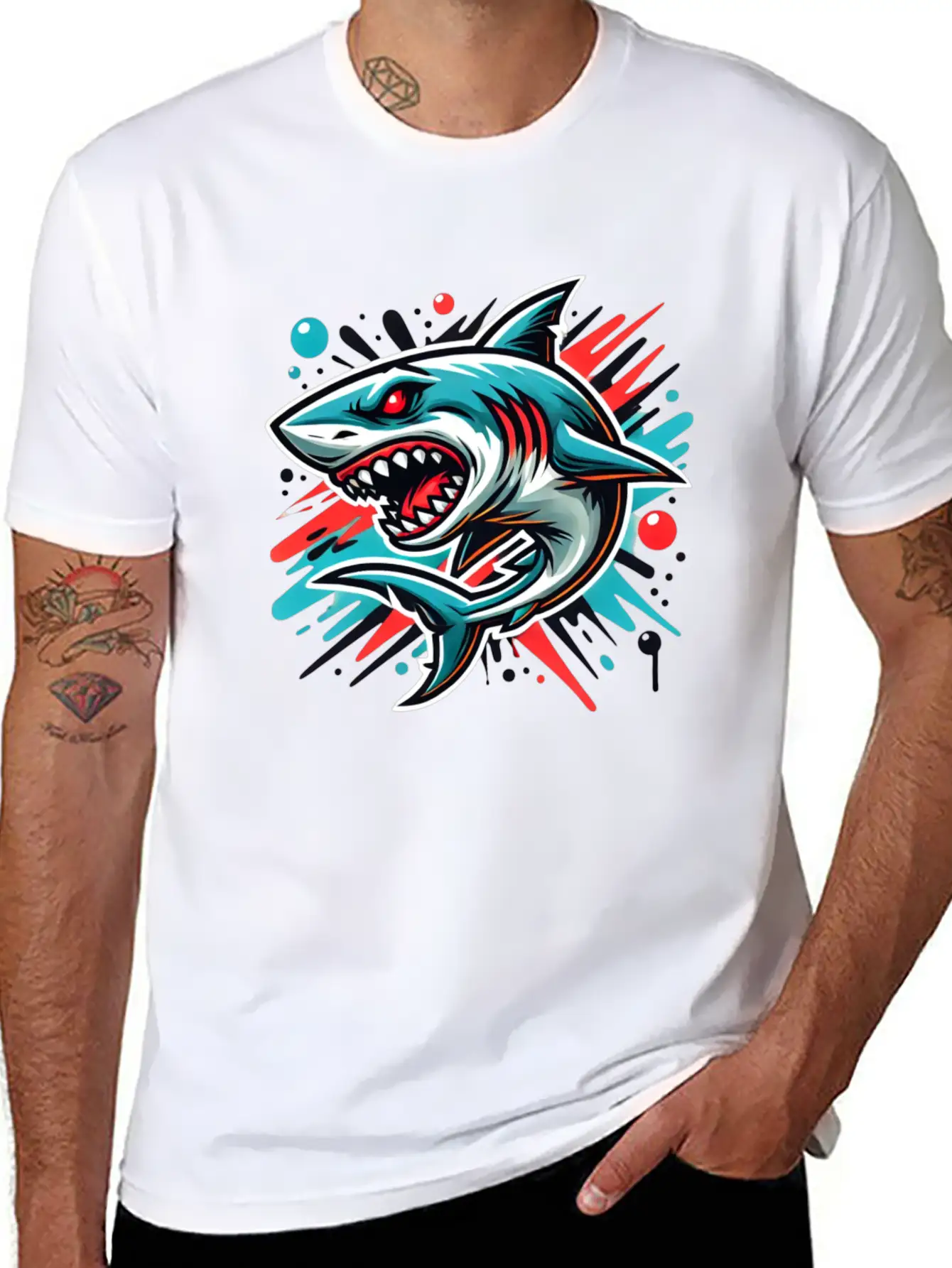 Shark Graffiti Oldschool Essential Cotton Tee For Daily Outfits – Unisex Style