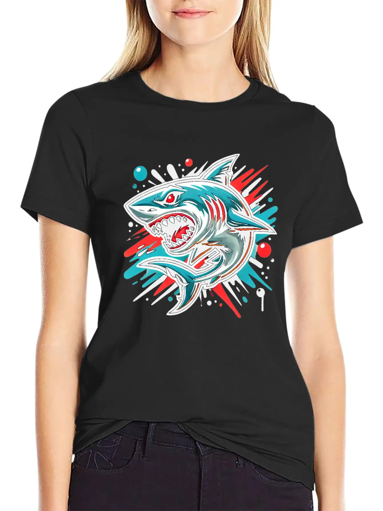Shark Graffiti Oldschool Essential Cotton Tee For Daily Outfits – Unisex Style