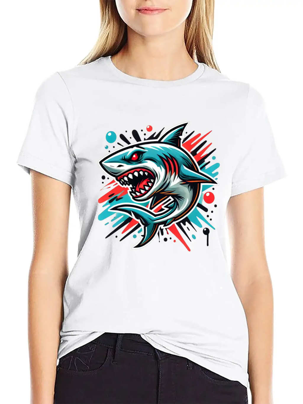 Shark Graffiti Oldschool Essential Cotton Tee For Daily Outfits – Unisex Style