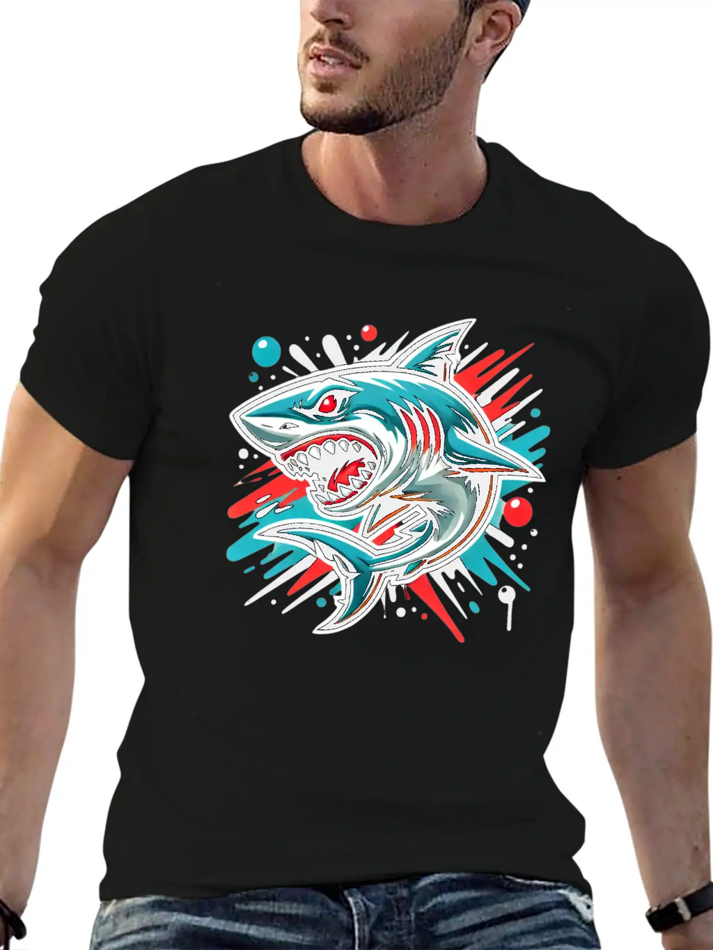 Shark Graffiti Oldschool Essential Cotton Tee For Daily Outfits – Unisex Style