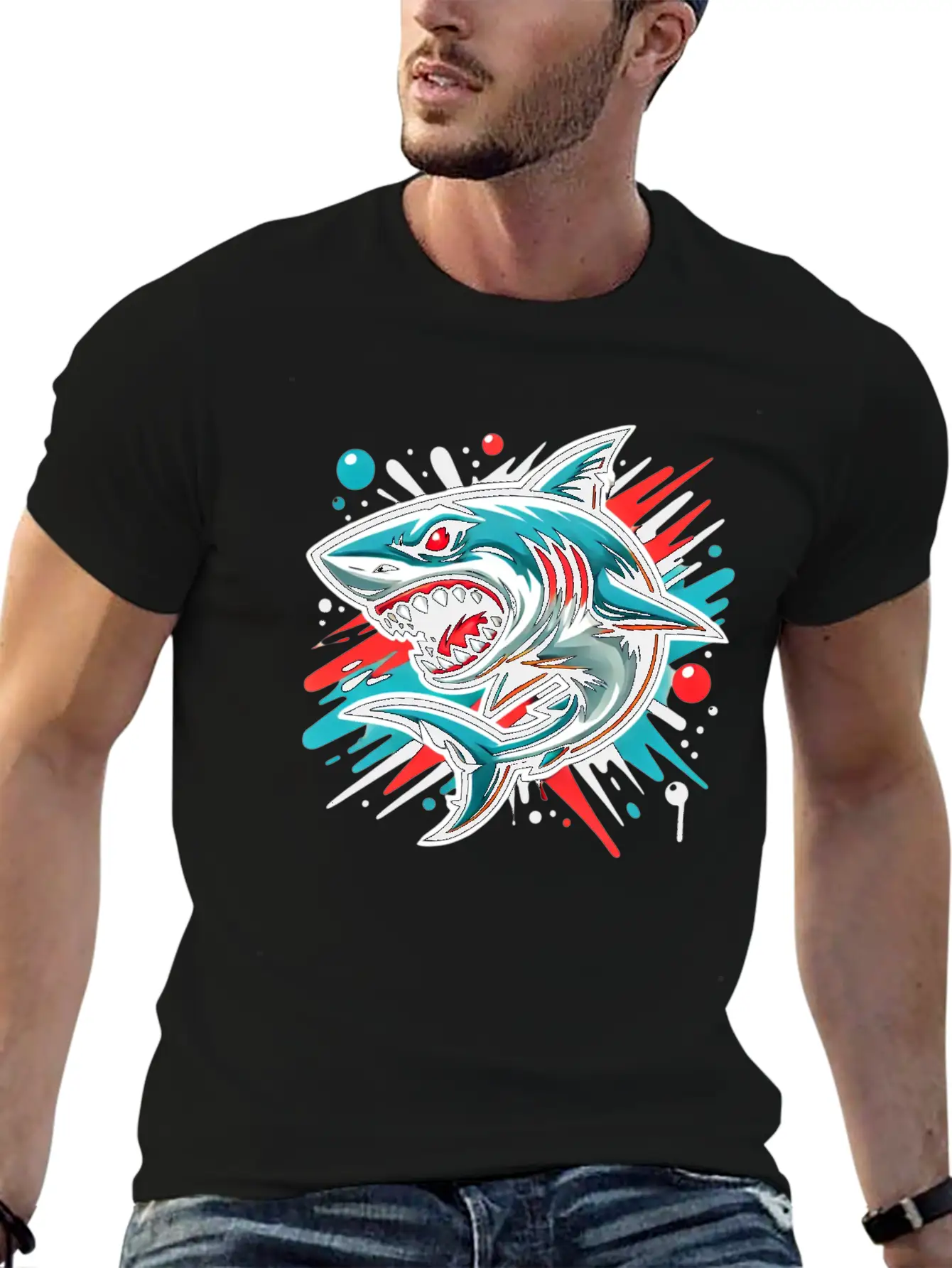 Shark Graffiti Oldschool Essential Cotton Tee For Daily Outfits – Unisex Style