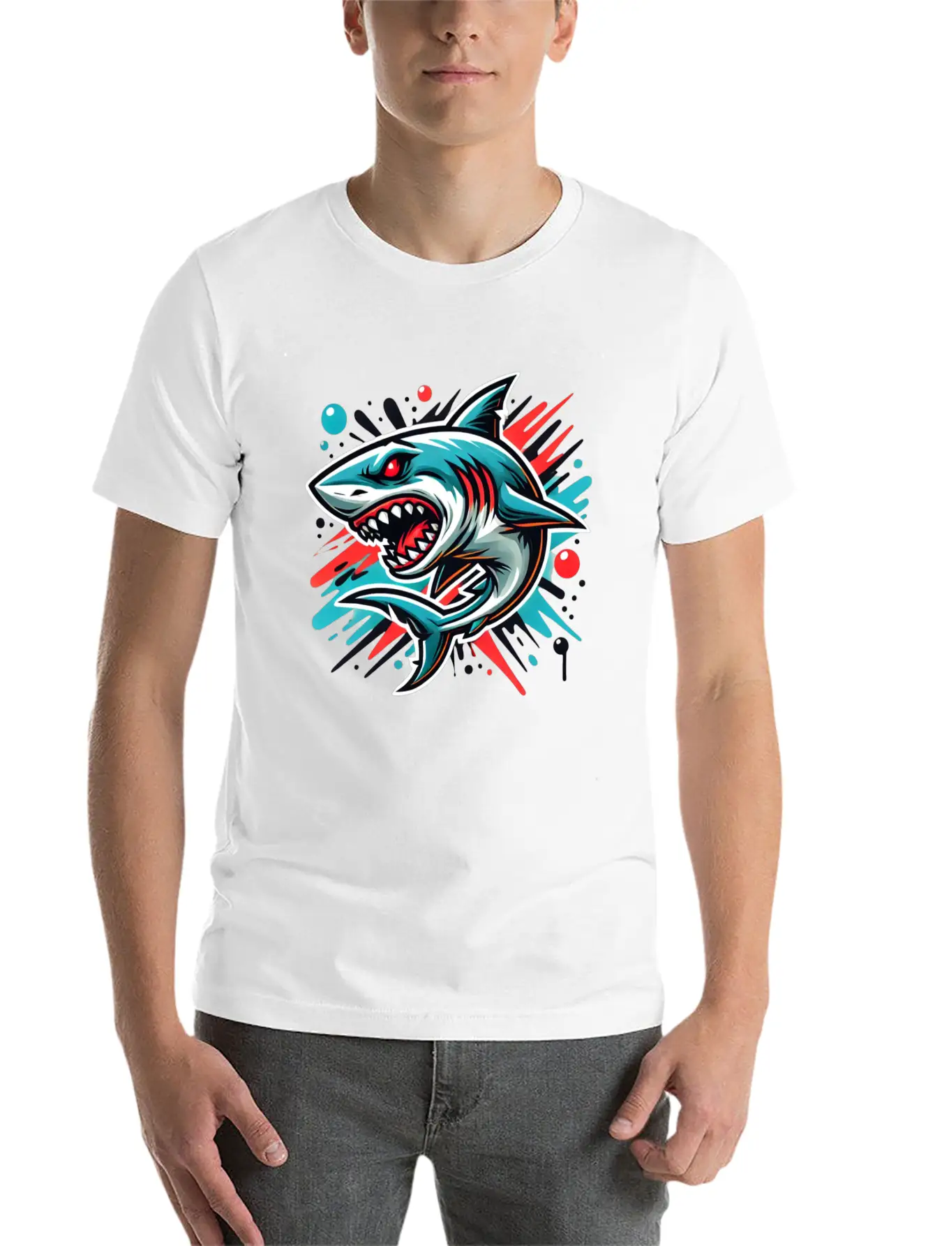 Shark Graffiti Oldschool Essential Cotton Tee For Daily Outfits – Unisex Style