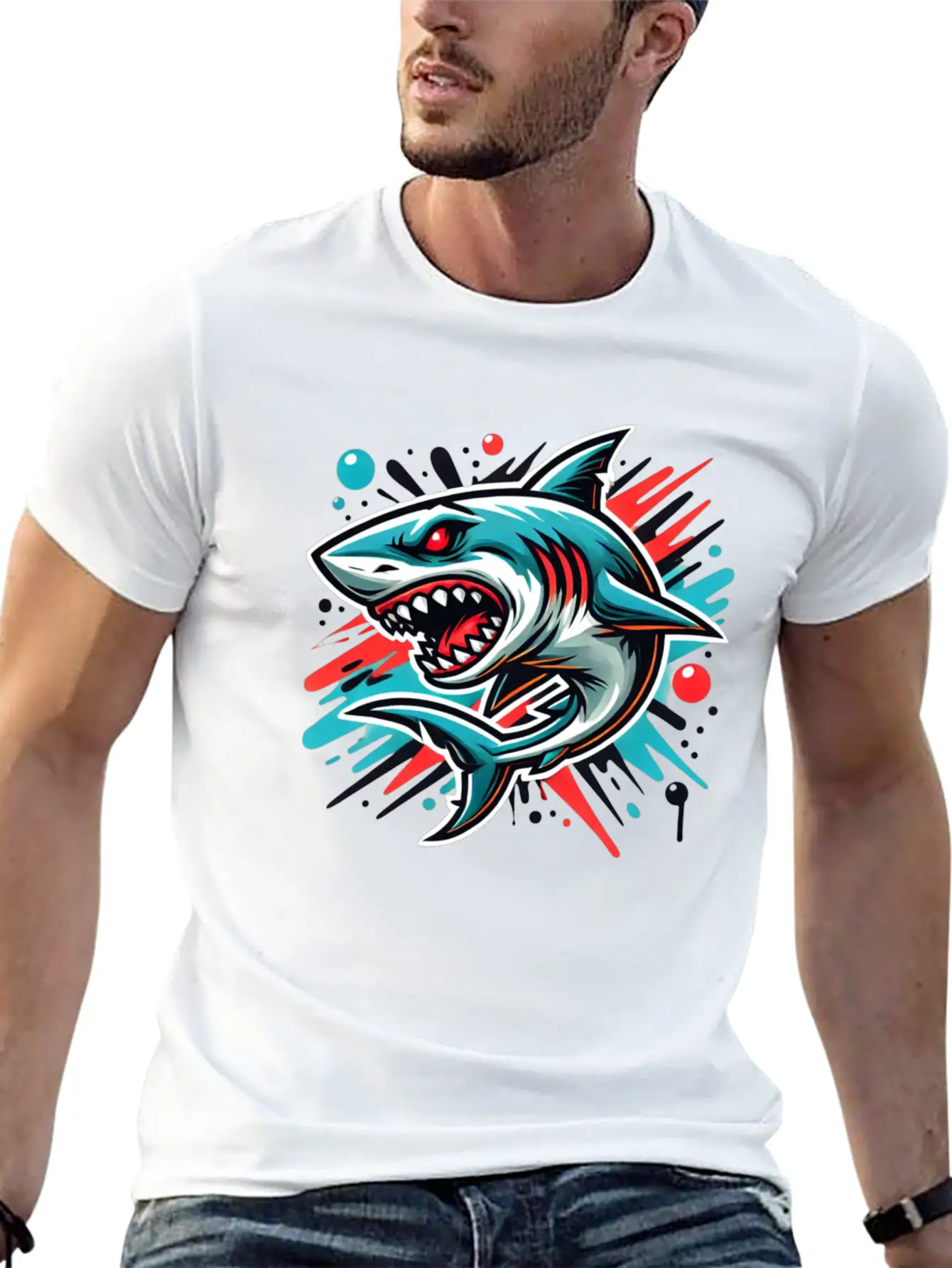 Shark Graffiti Oldschool Essential Cotton Tee For Daily Outfits – Unisex Style