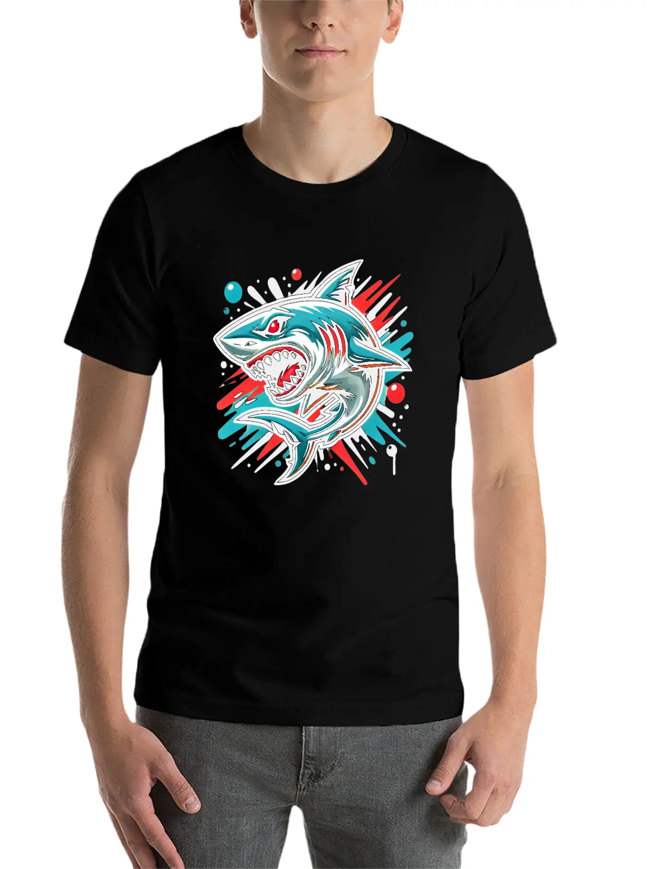 Shark Graffiti Oldschool Essential Cotton Tee For Daily Outfits – Unisex Style