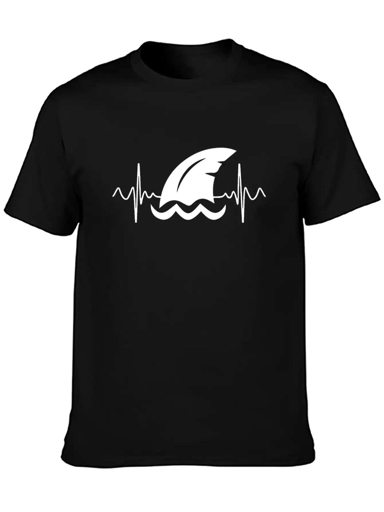 Shark Heart Line Diver Shark Fin Heartbeat Basic Graphic T-Shirt – Daily Comfort In Soft Cotton