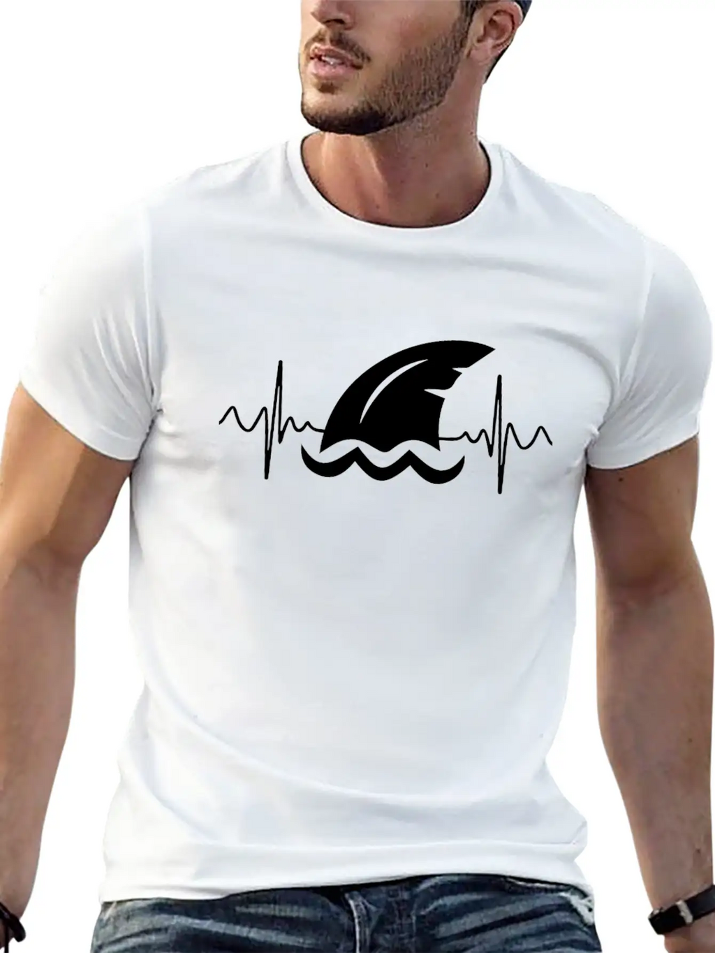 Shark Heart Line Diver Shark Fin Heartbeat Basic Graphic T-Shirt – Daily Comfort In Soft Cotton