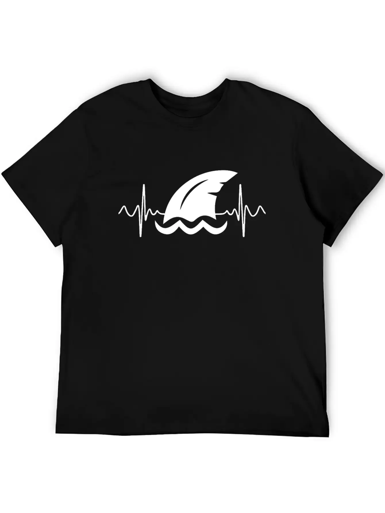 Shark Heart Line Diver Shark Fin Heartbeat Basic Graphic T-Shirt – Daily Comfort In Soft Cotton