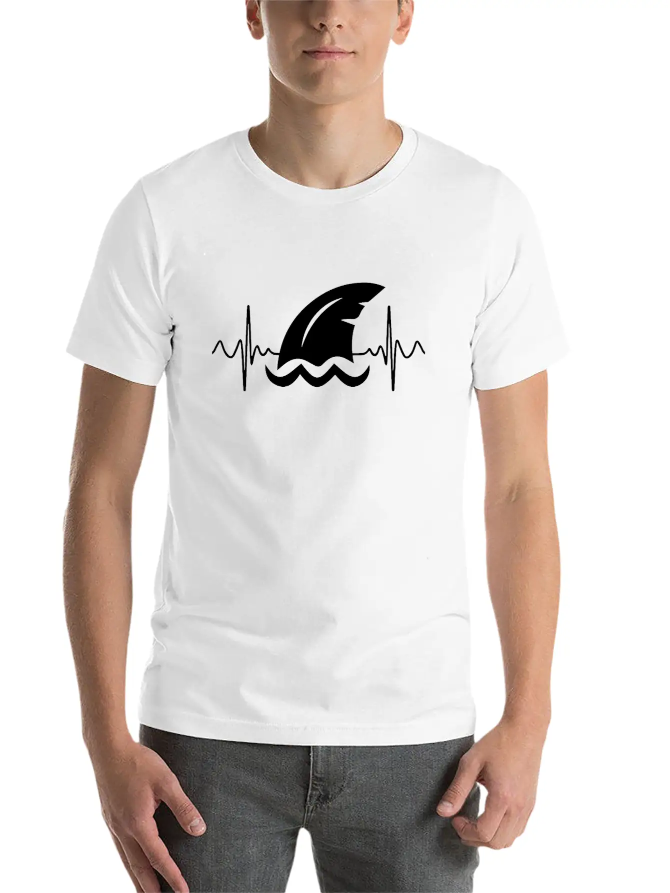 Shark Heart Line Diver Shark Fin Heartbeat Basic Graphic T-Shirt – Daily Comfort In Soft Cotton