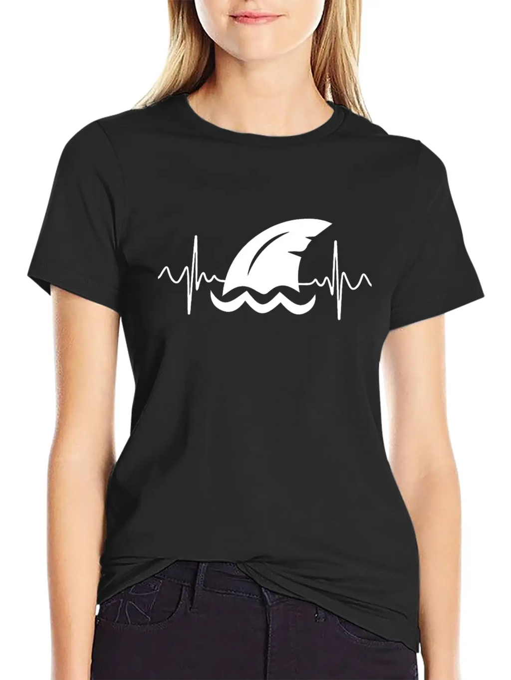 Shark Heart Line Diver Shark Fin Heartbeat Basic Graphic T-Shirt – Daily Comfort In Soft Cotton
