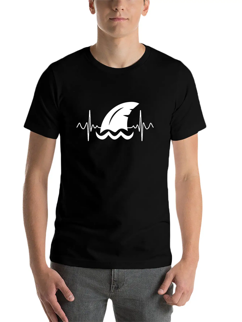 Shark Heart Line Diver Shark Fin Heartbeat Basic Graphic T-Shirt – Daily Comfort In Soft Cotton