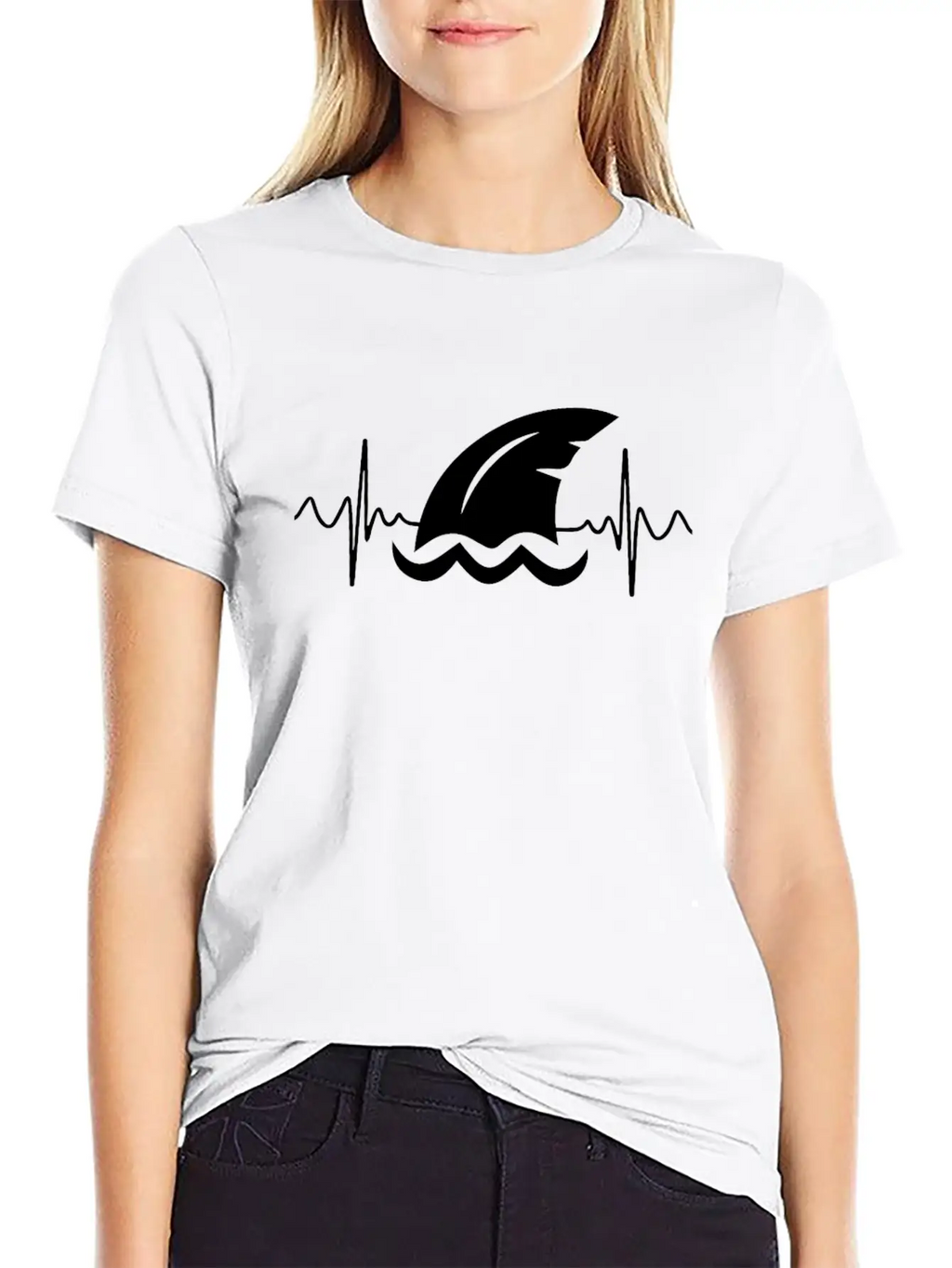 Shark Heart Line Diver Shark Fin Heartbeat Basic Graphic T-Shirt – Daily Comfort In Soft Cotton