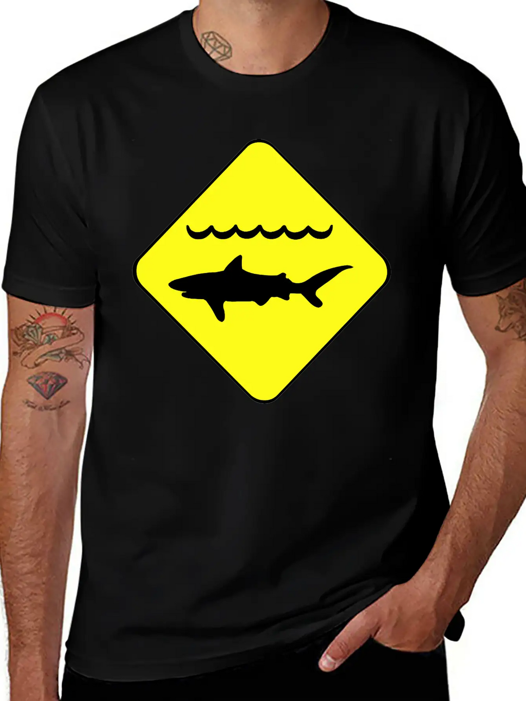 Shark Warning Symbol Classic Cotton Tee – Unisex Comfort For Any Season