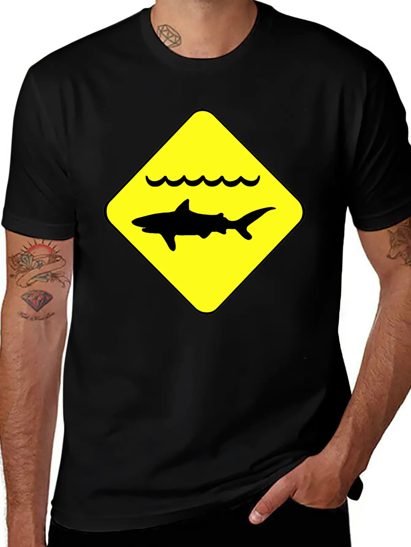 Shark Warning Symbol Classic Cotton Tee – Unisex Comfort For Any Season