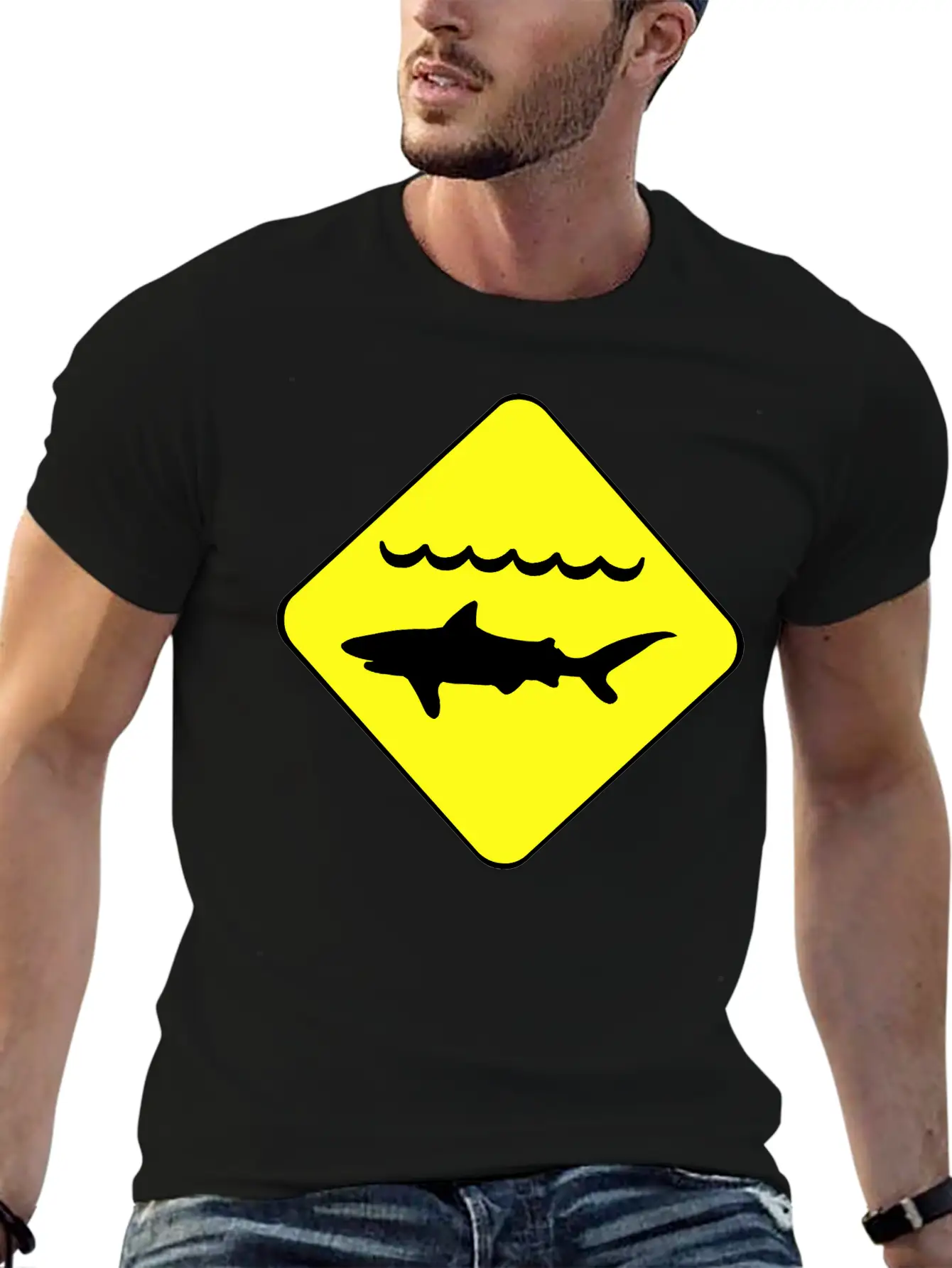 Shark Warning Symbol Classic Cotton Tee – Unisex Comfort For Any Season