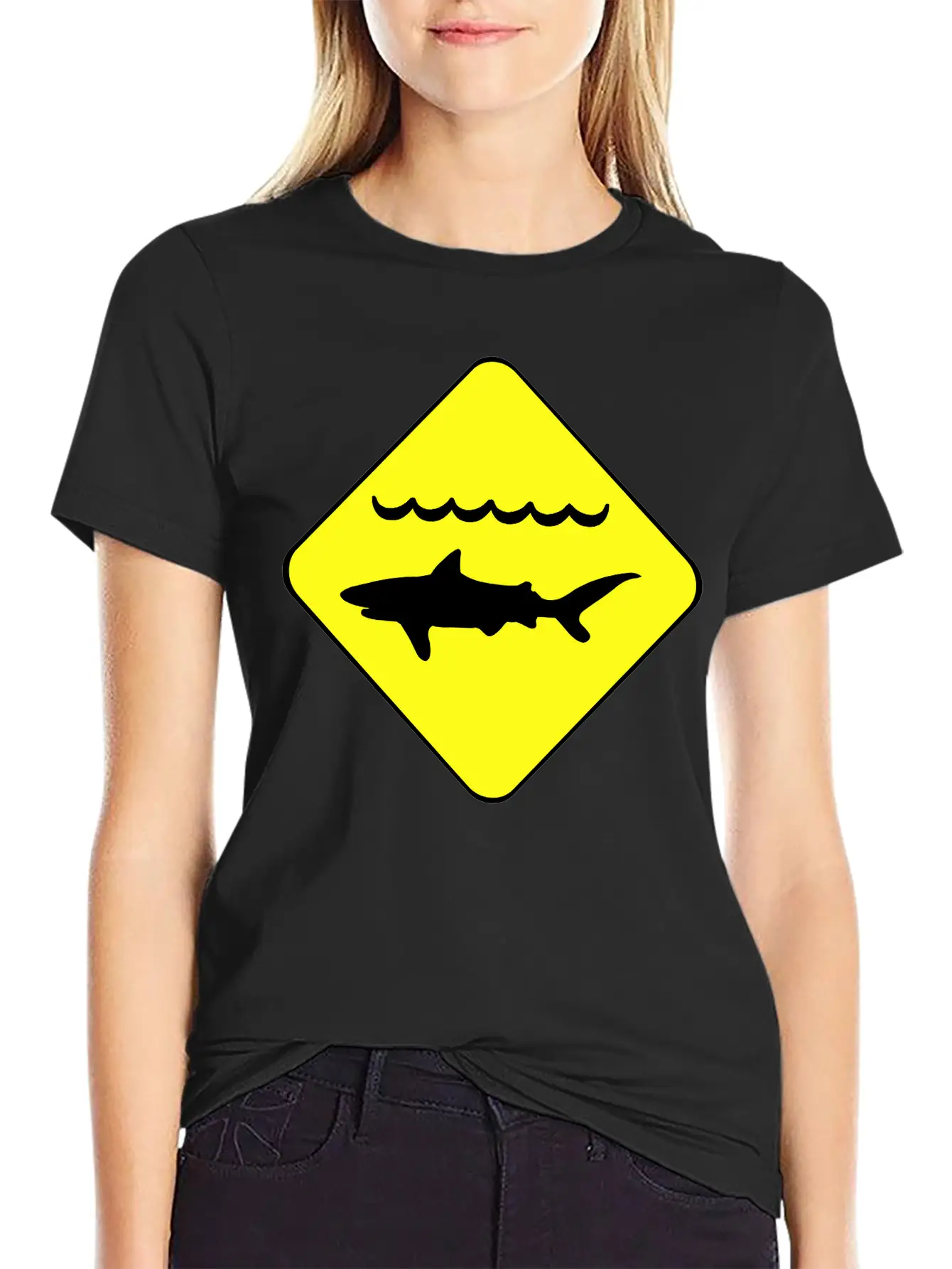 Shark Warning Symbol Classic Cotton Tee – Unisex Comfort For Any Season