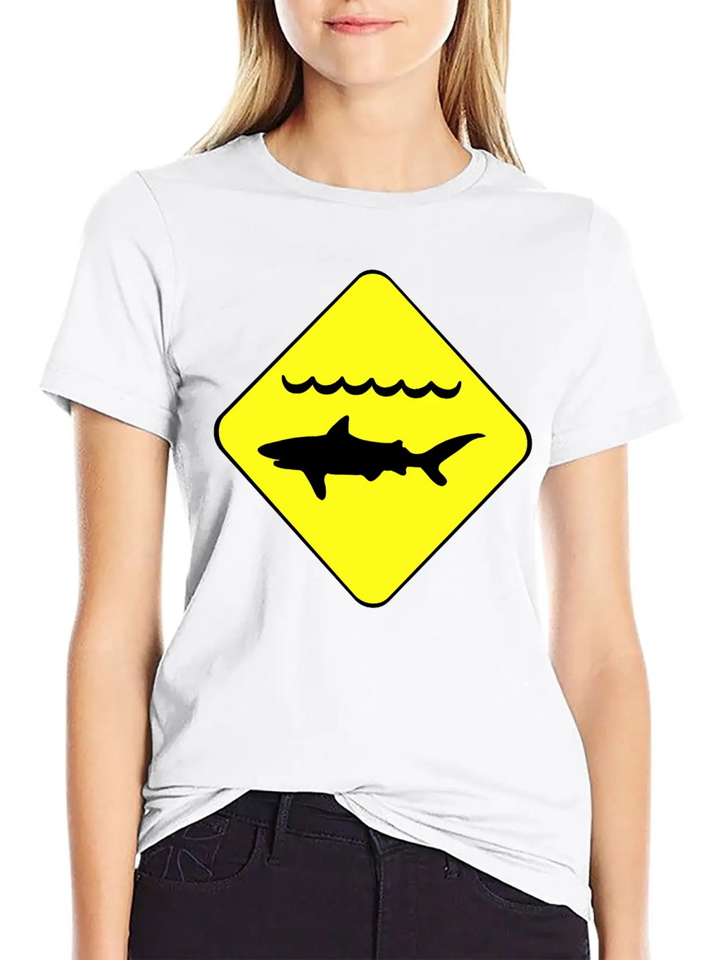 Shark Warning Symbol Classic Cotton Tee – Unisex Comfort For Any Season