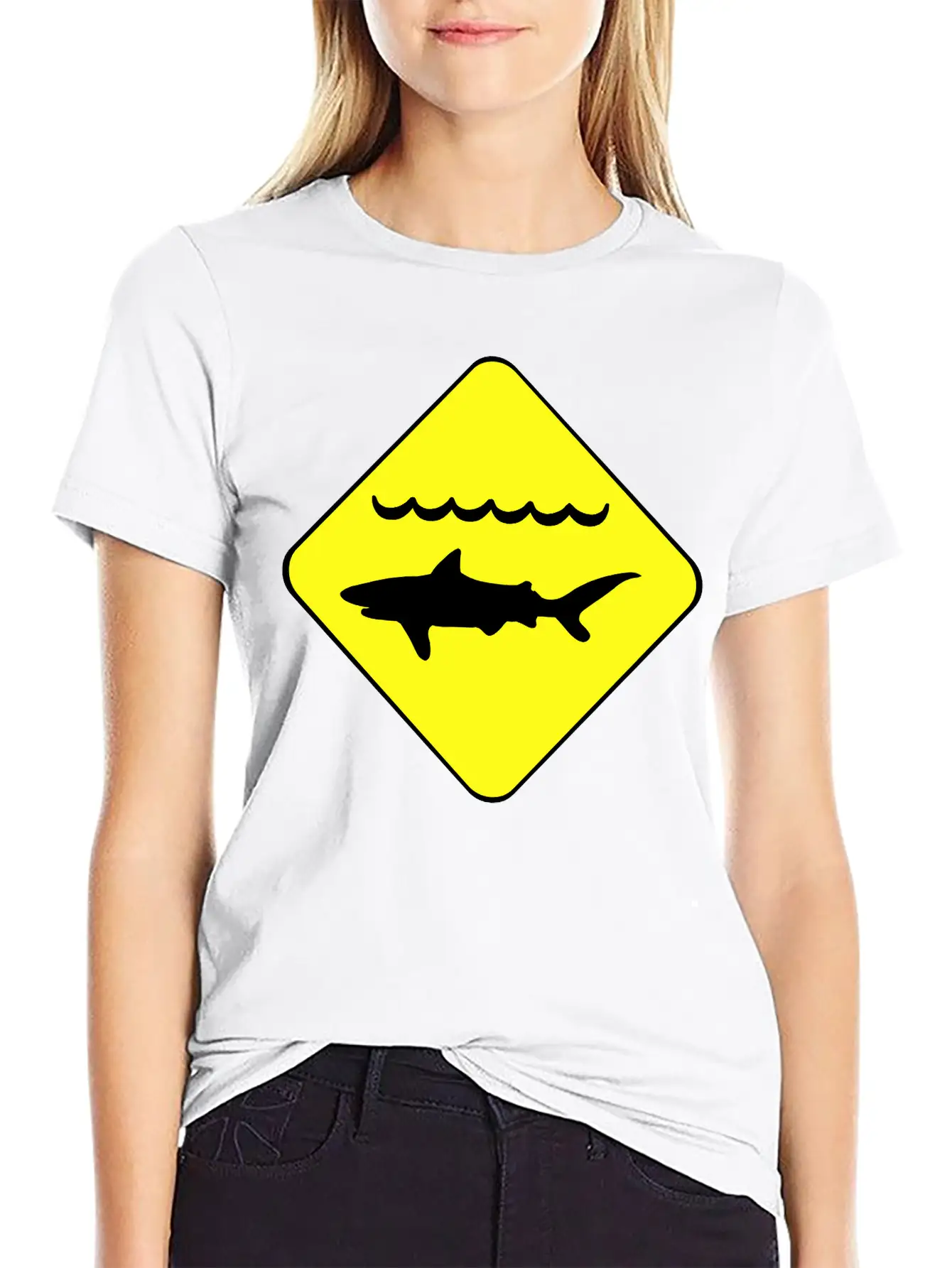 Shark Warning Symbol Classic Cotton Tee – Unisex Comfort For Any Season