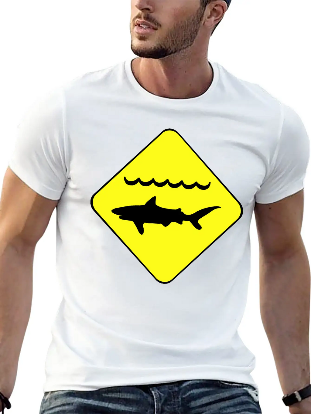 Shark Warning Symbol Classic Cotton Tee – Unisex Comfort For Any Season