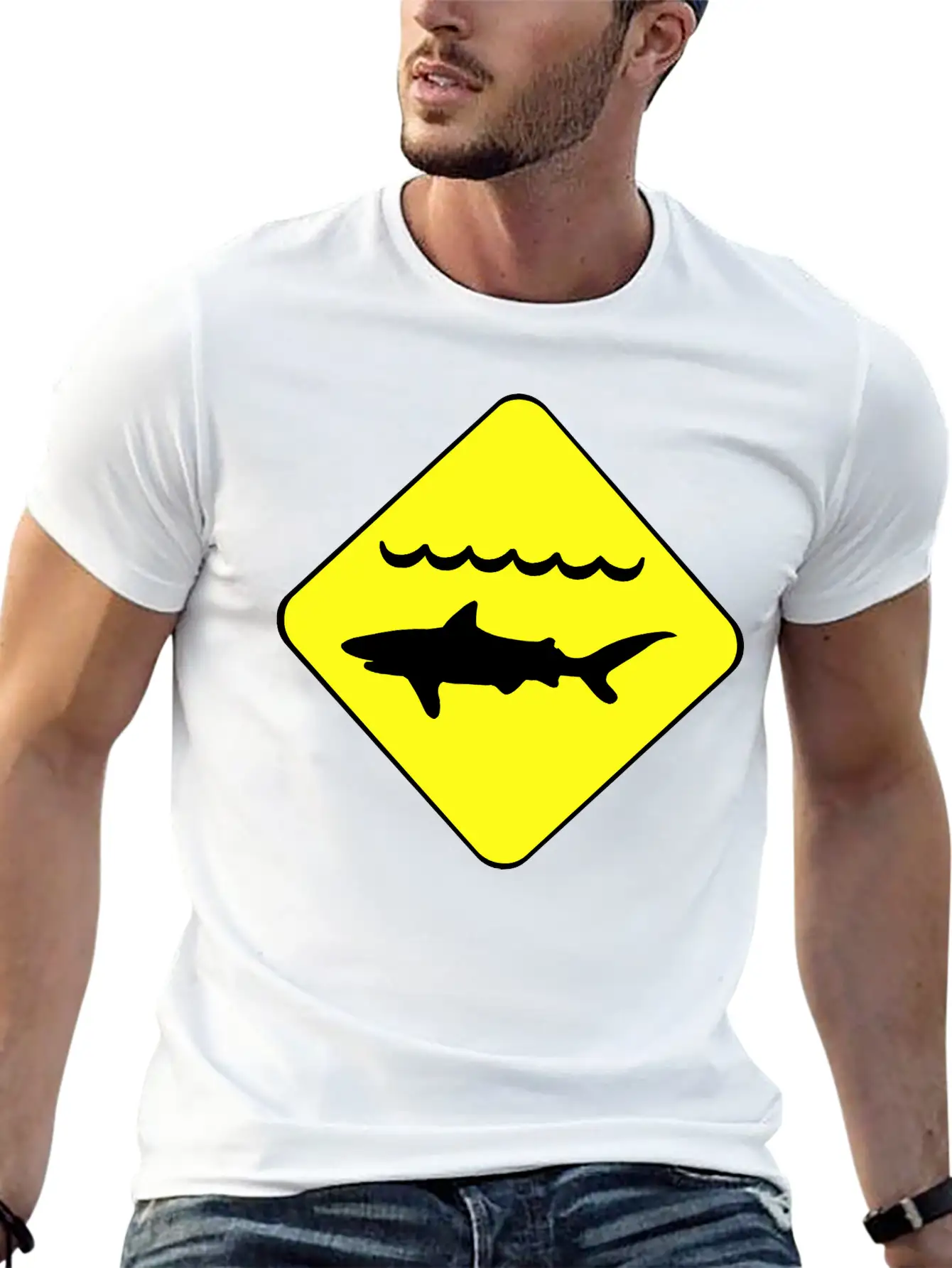 Shark Warning Symbol Classic Cotton Tee – Unisex Comfort For Any Season