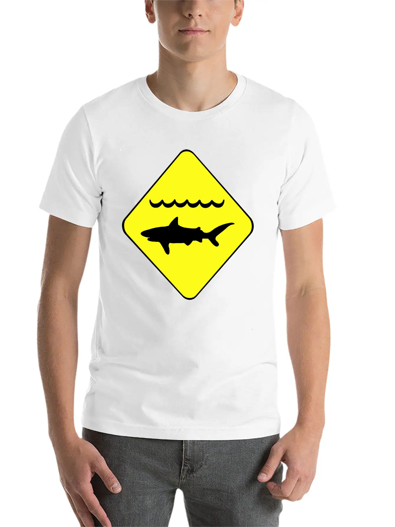 Shark Warning Symbol Classic Cotton Tee – Unisex Comfort For Any Season