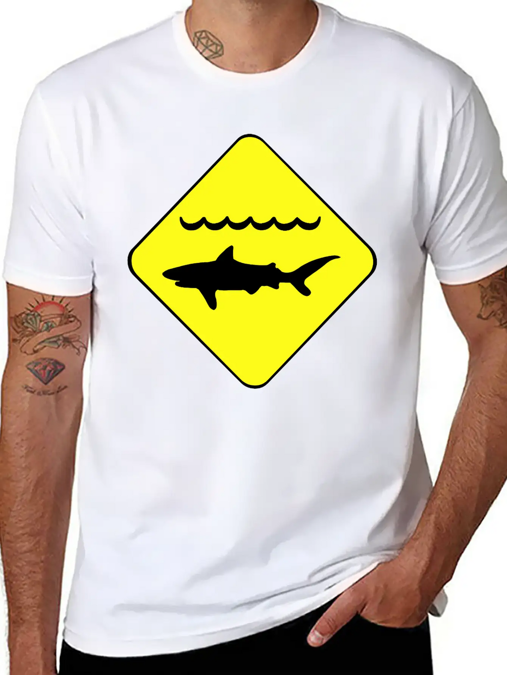 Shark Warning Symbol Classic Cotton Tee – Unisex Comfort For Any Season