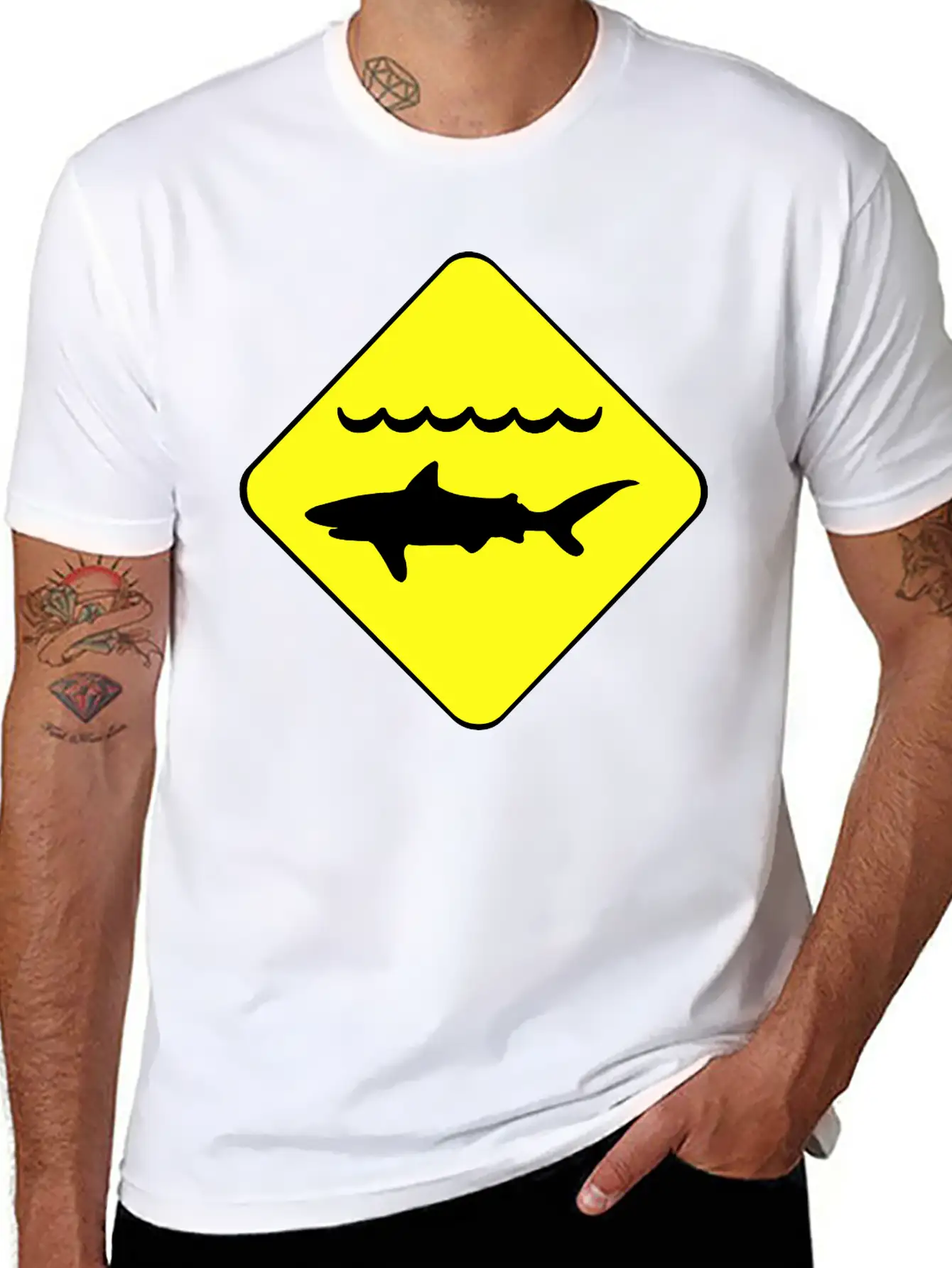 Shark Warning Symbol Classic Cotton Tee – Unisex Comfort For Any Season