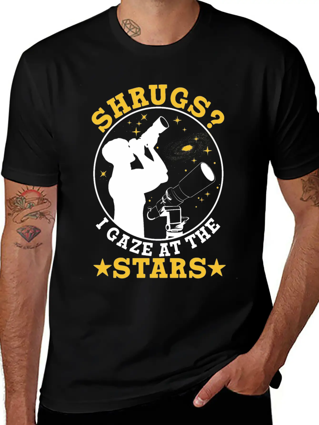 Shrugs? Gaze At The Stars Basic Graphic T-Shirt – Daily Comfort In Soft Cotton