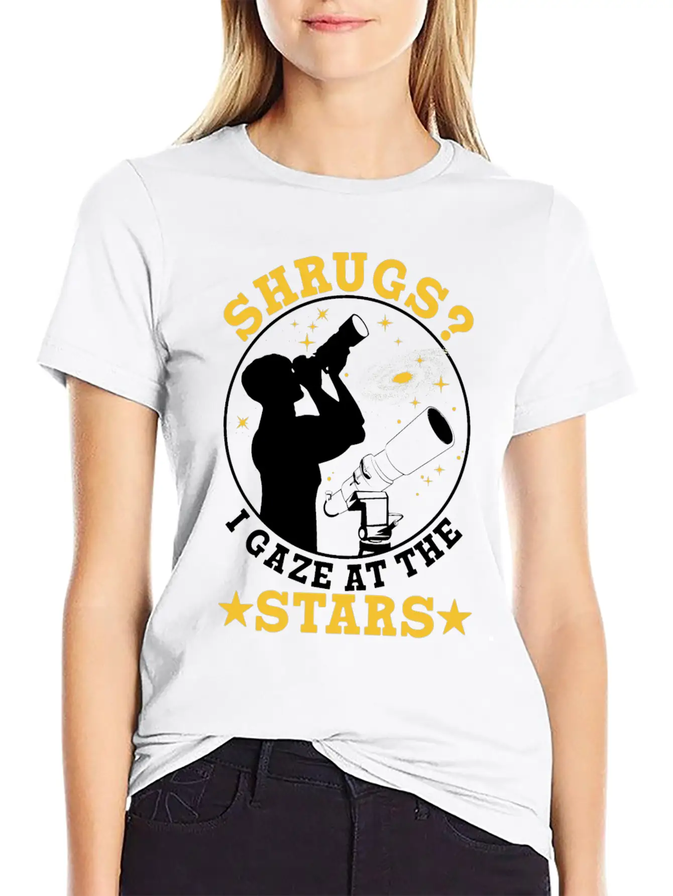 Shrugs? Gaze At The Stars Basic Graphic T-Shirt – Daily Comfort In Soft Cotton