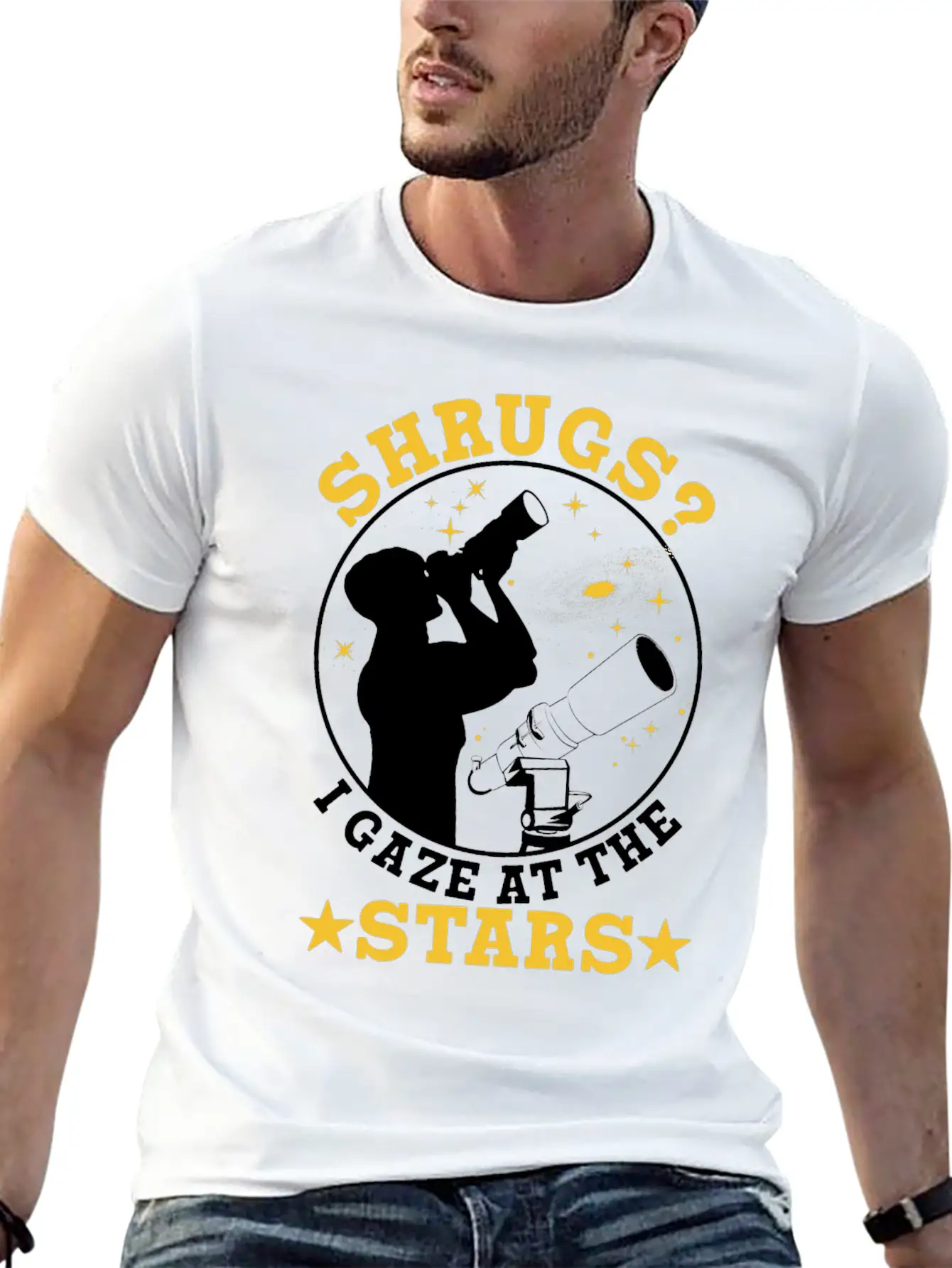 Shrugs? Gaze At The Stars Basic Graphic T-Shirt – Daily Comfort In Soft Cotton
