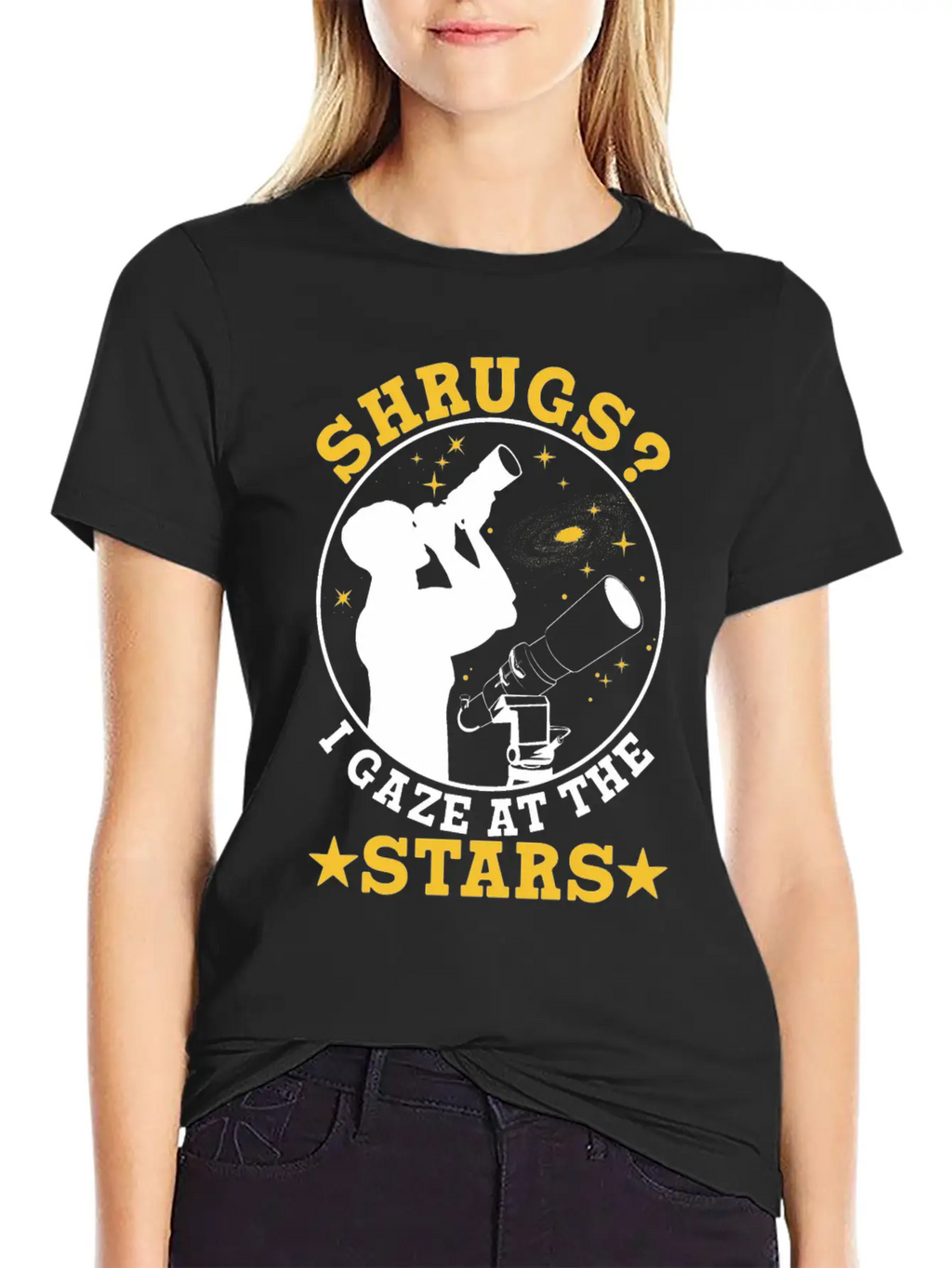 Shrugs? Gaze At The Stars Basic Graphic T-Shirt – Daily Comfort In Soft Cotton