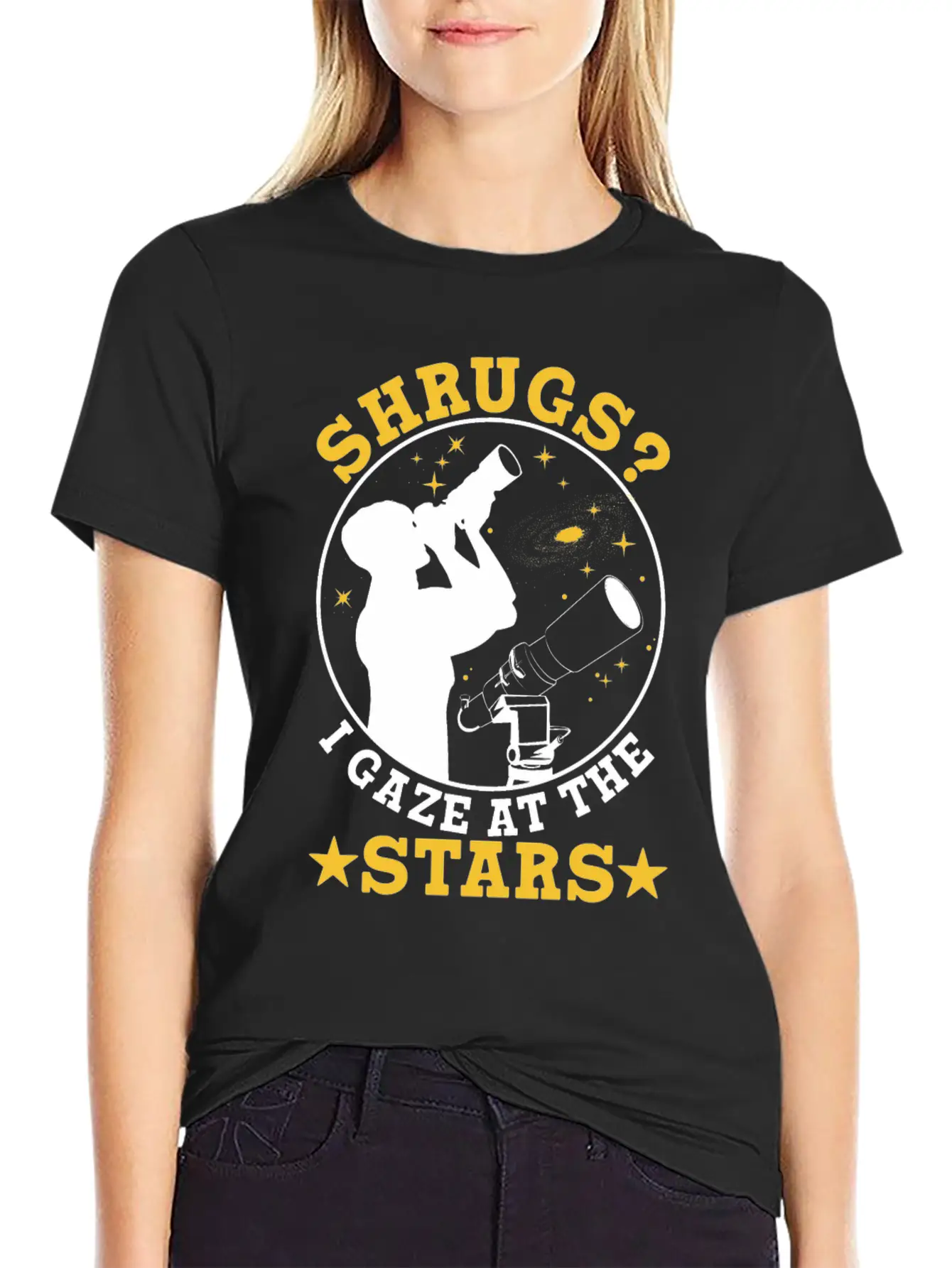Shrugs? Gaze At The Stars Basic Graphic T-Shirt – Daily Comfort In Soft Cotton