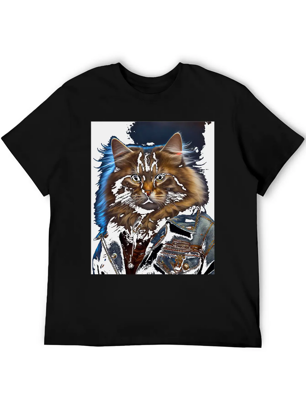 Siberian Cat Breed Portrait Wears A Leather Jacket Stylish Everyday T-Shirt – Unisex Basic Cotton Tee