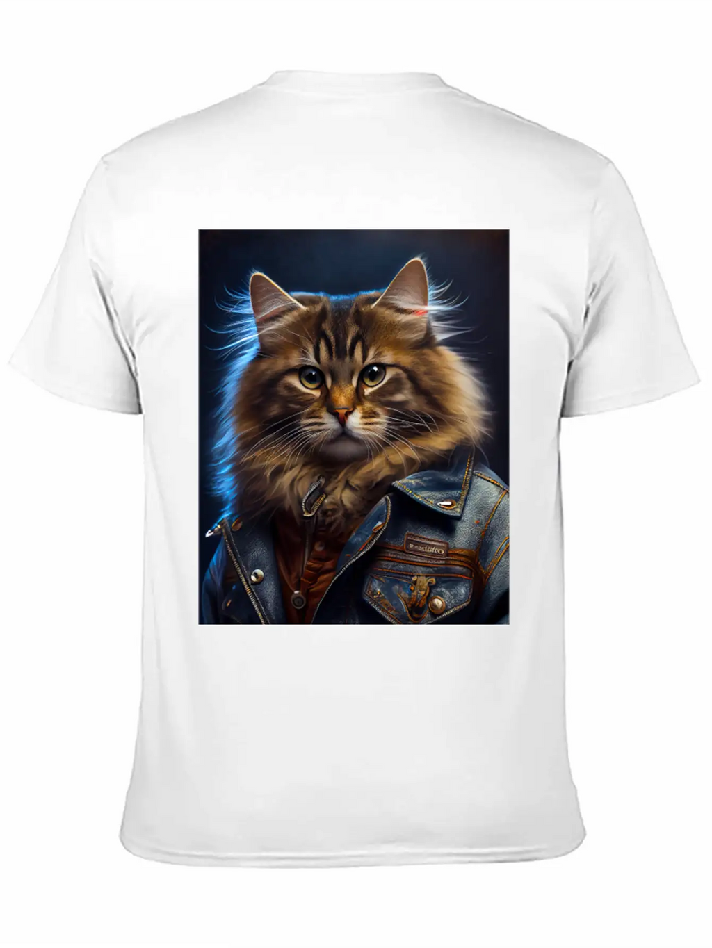 Siberian Cat Breed Portrait Wears A Leather Jacket Stylish Everyday T-Shirt – Unisex Basic Cotton Tee