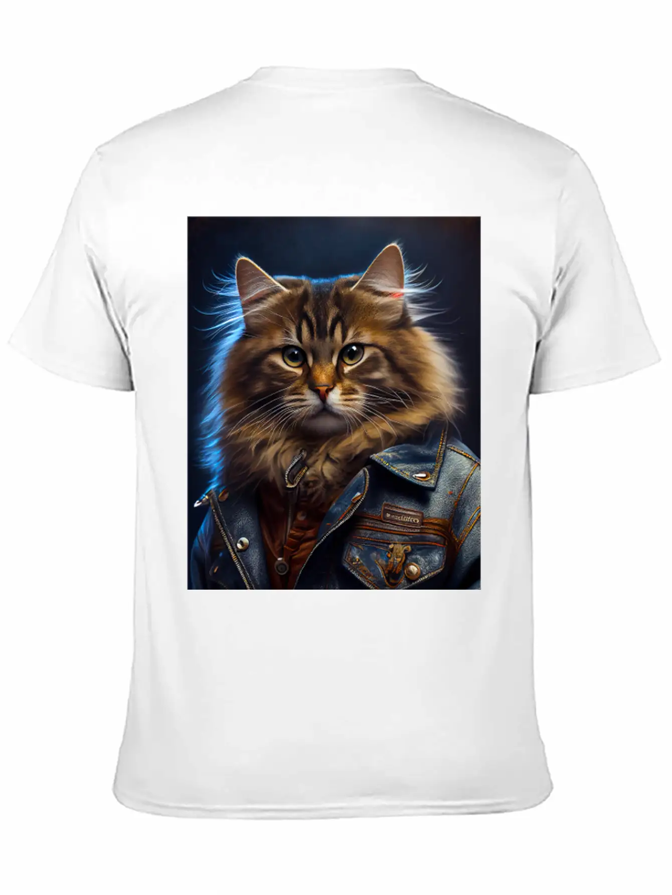Siberian Cat Breed Portrait Wears A Leather Jacket Stylish Everyday T-Shirt – Unisex Basic Cotton Tee