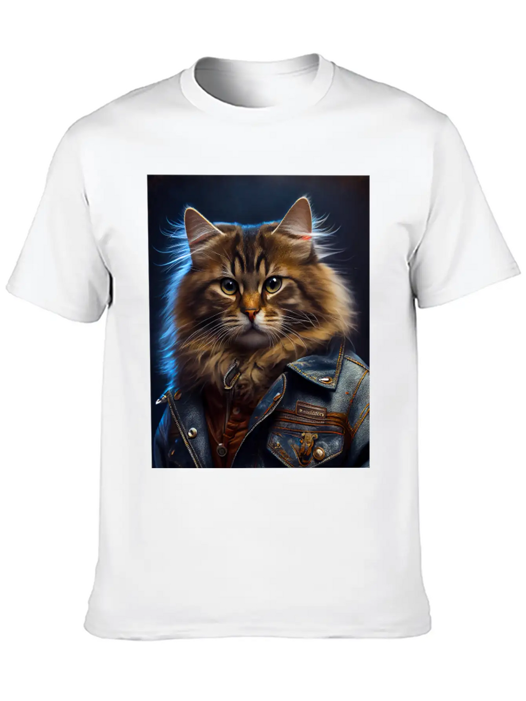Siberian Cat Breed Portrait Wears A Leather Jacket Stylish Everyday T-Shirt – Unisex Basic Cotton Tee