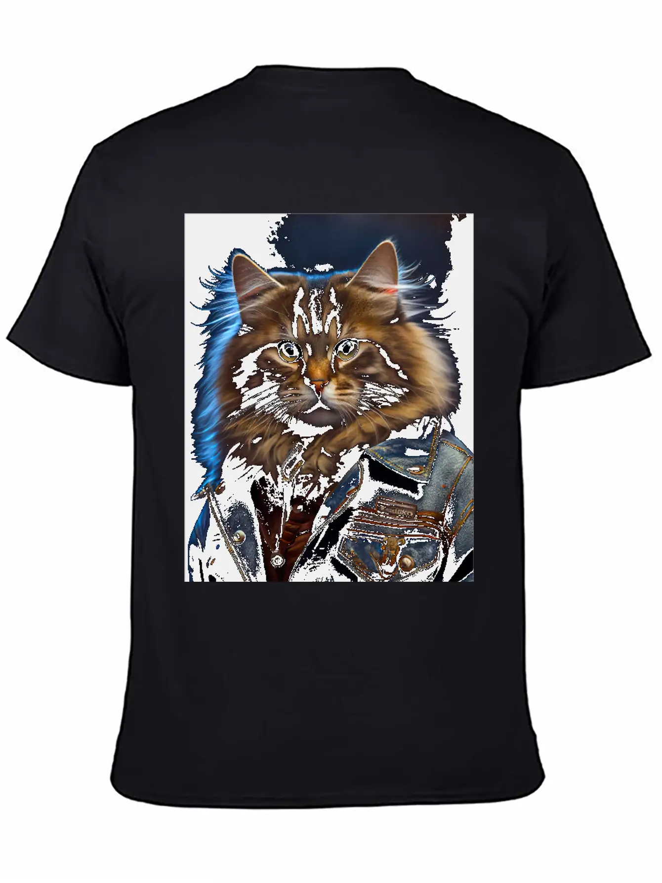 Siberian Cat Breed Portrait Wears A Leather Jacket Stylish Everyday T-Shirt – Unisex Basic Cotton Tee