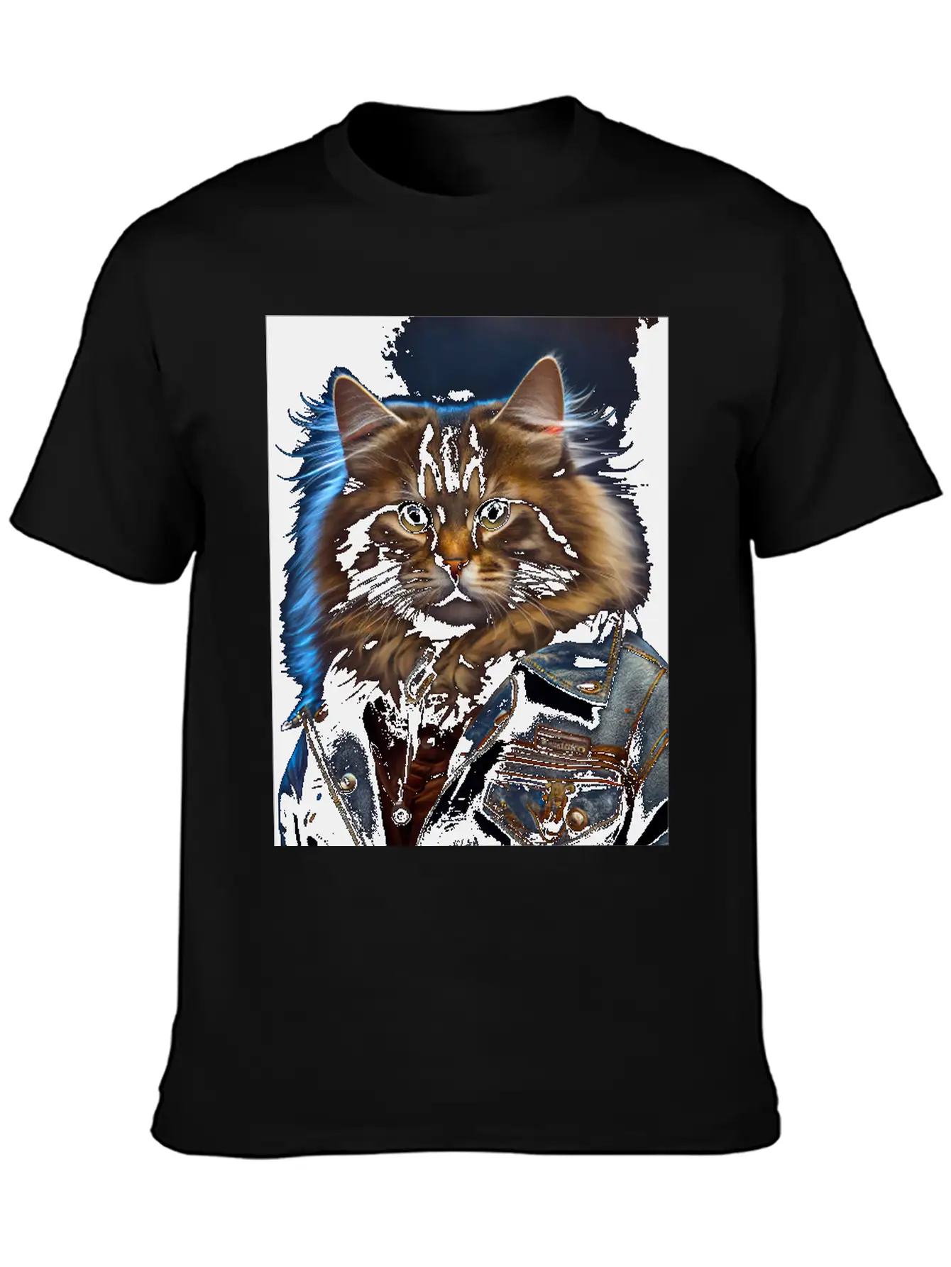 Siberian Cat Breed Portrait Wears A Leather Jacket Stylish Everyday T-Shirt – Unisex Basic Cotton Tee