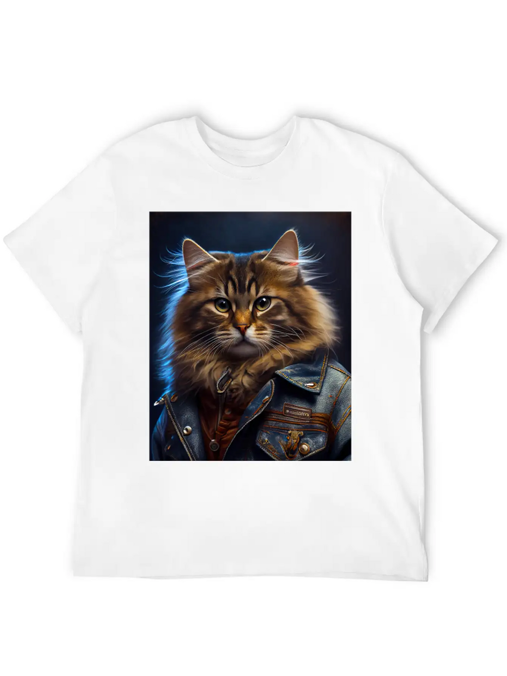 Siberian Cat Breed Portrait Wears A Leather Jacket Stylish Everyday T-Shirt – Unisex Basic Cotton Tee