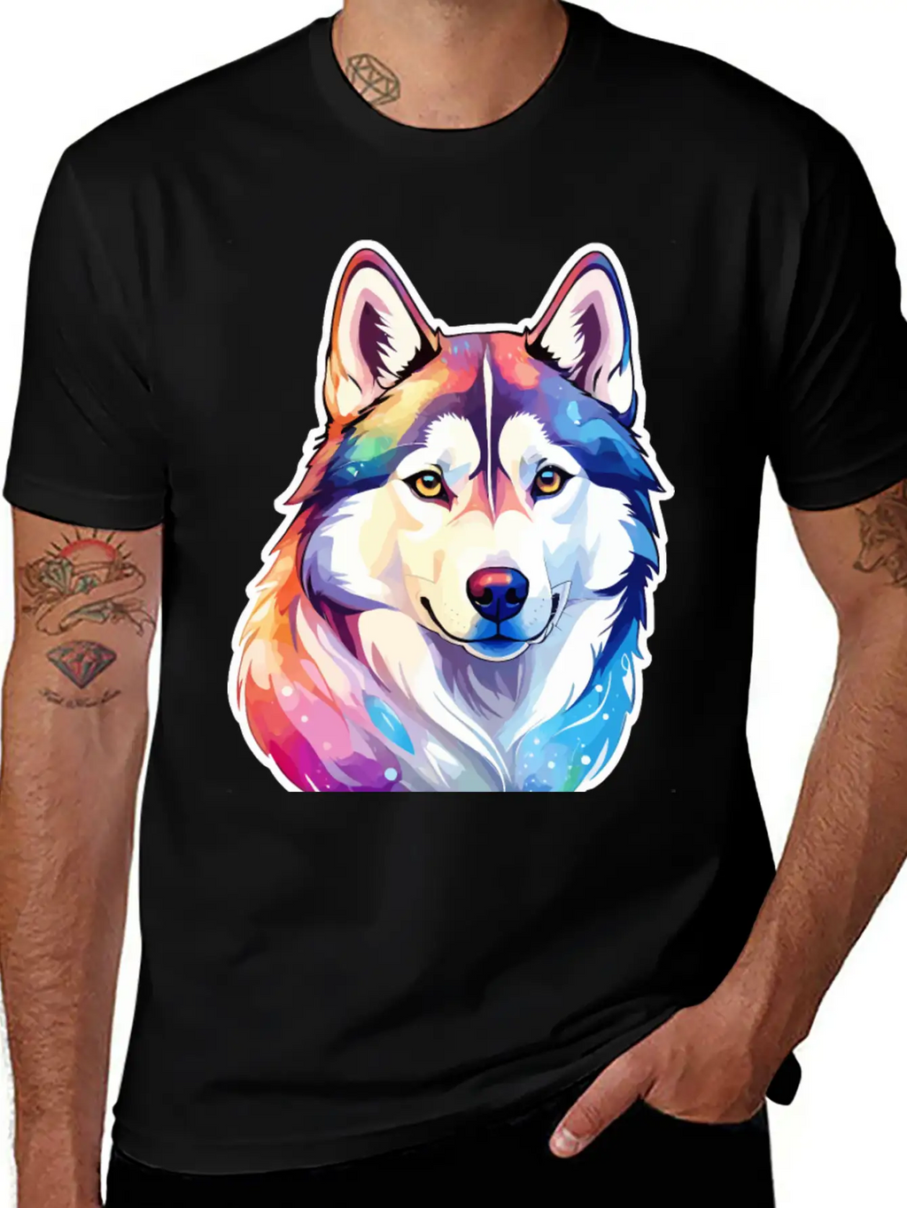 Siberian Husky Watercolor Stylish Everyday T-Shirt – Unisex Basic Cotton Tee